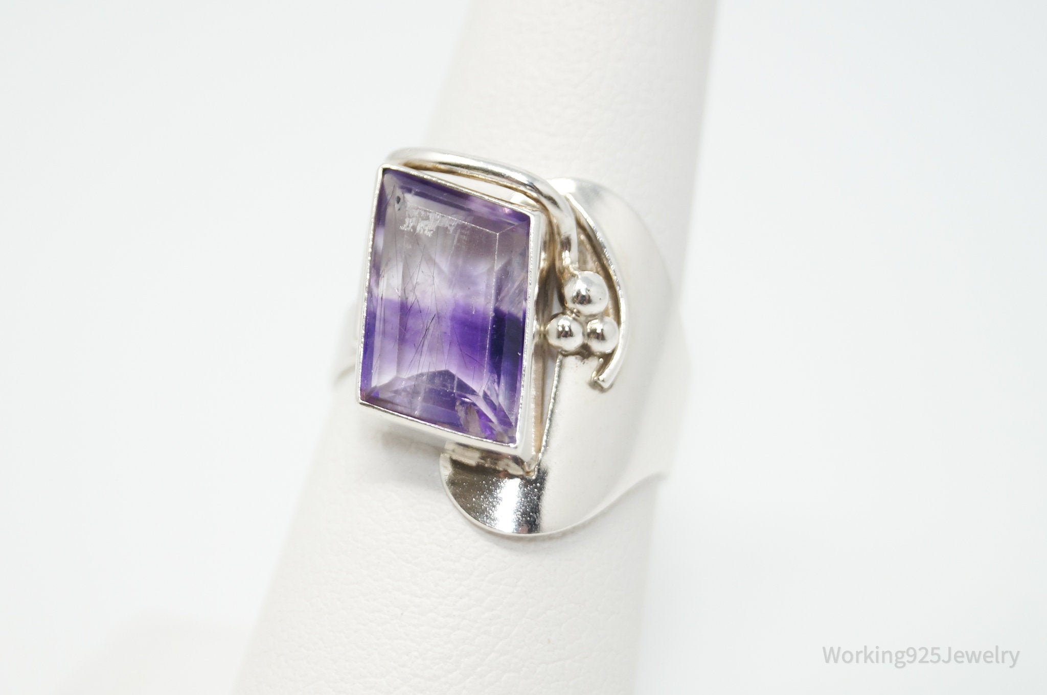 Vintage Designer Amethyst Sterling Silver Ring - Size 7.25