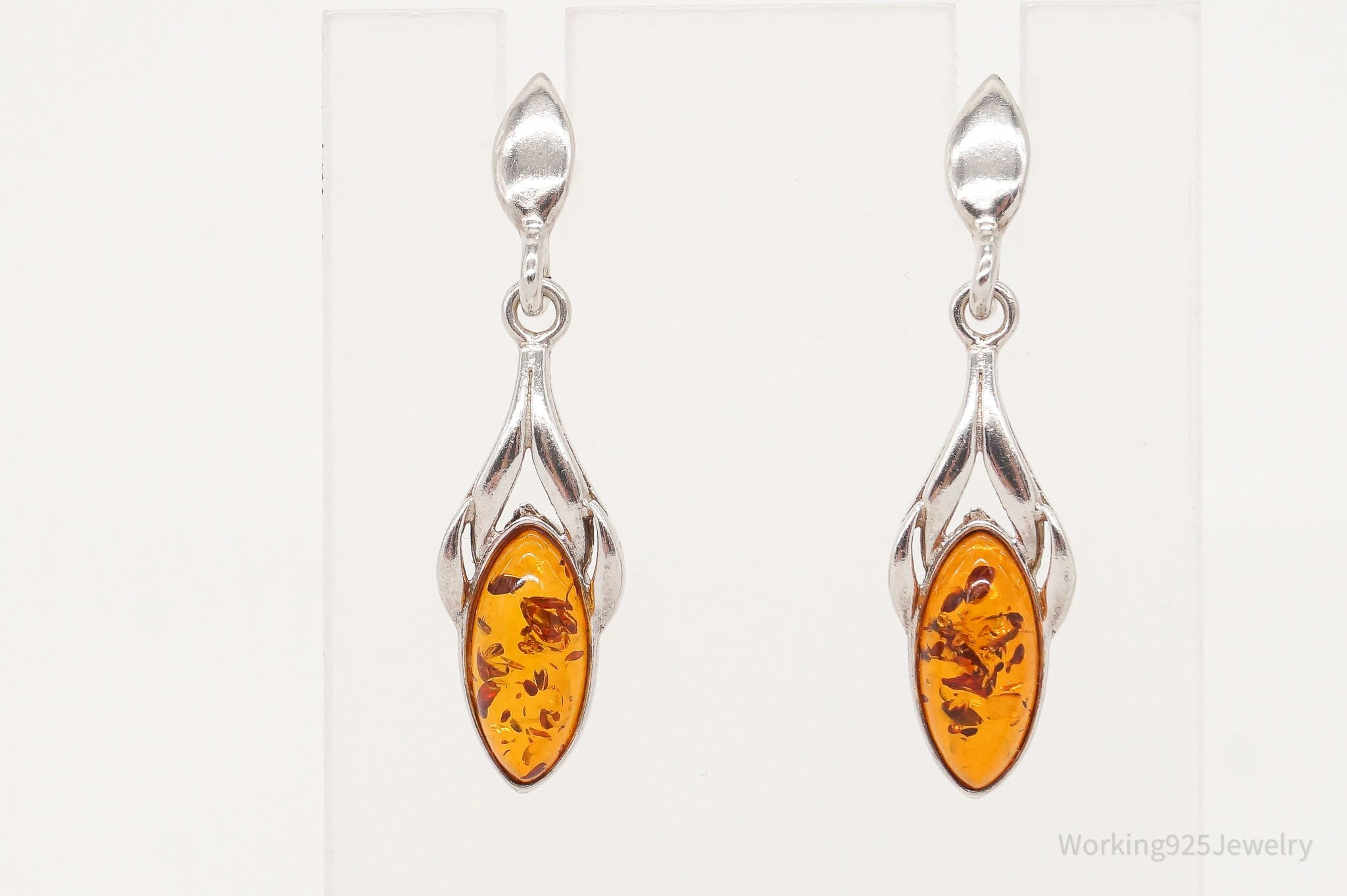 Vintage Amber Modernist Sterling Silver Earrings