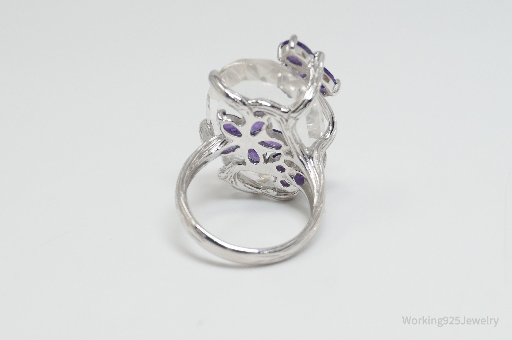 Vintage Designer Ross Simons Amethyst Crystal Sterling Silver Vine Ring - Sz 7