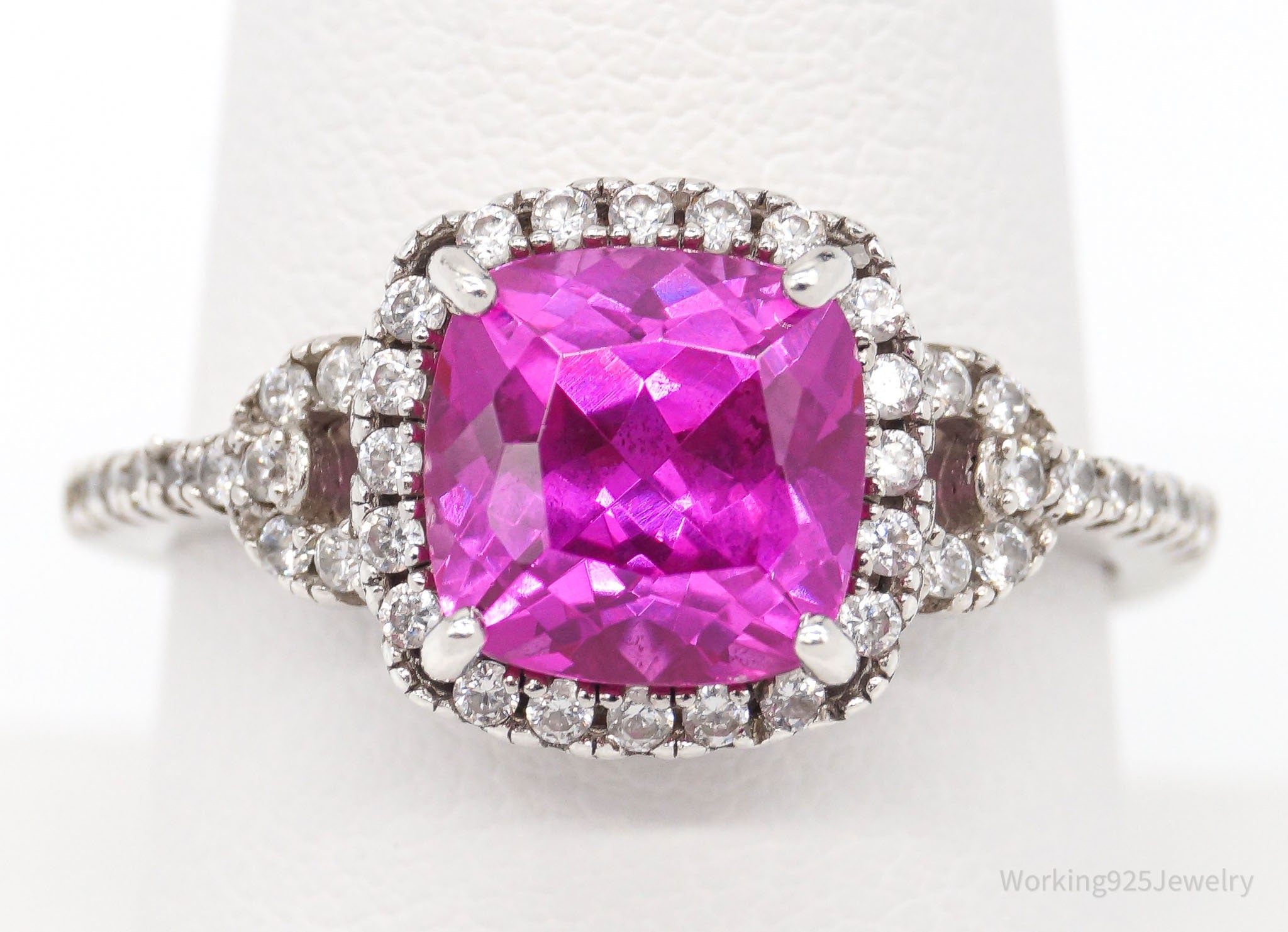 Designer Pink Sapphire Cubic Zirconia Sterling Silver Ring - Size 8.75