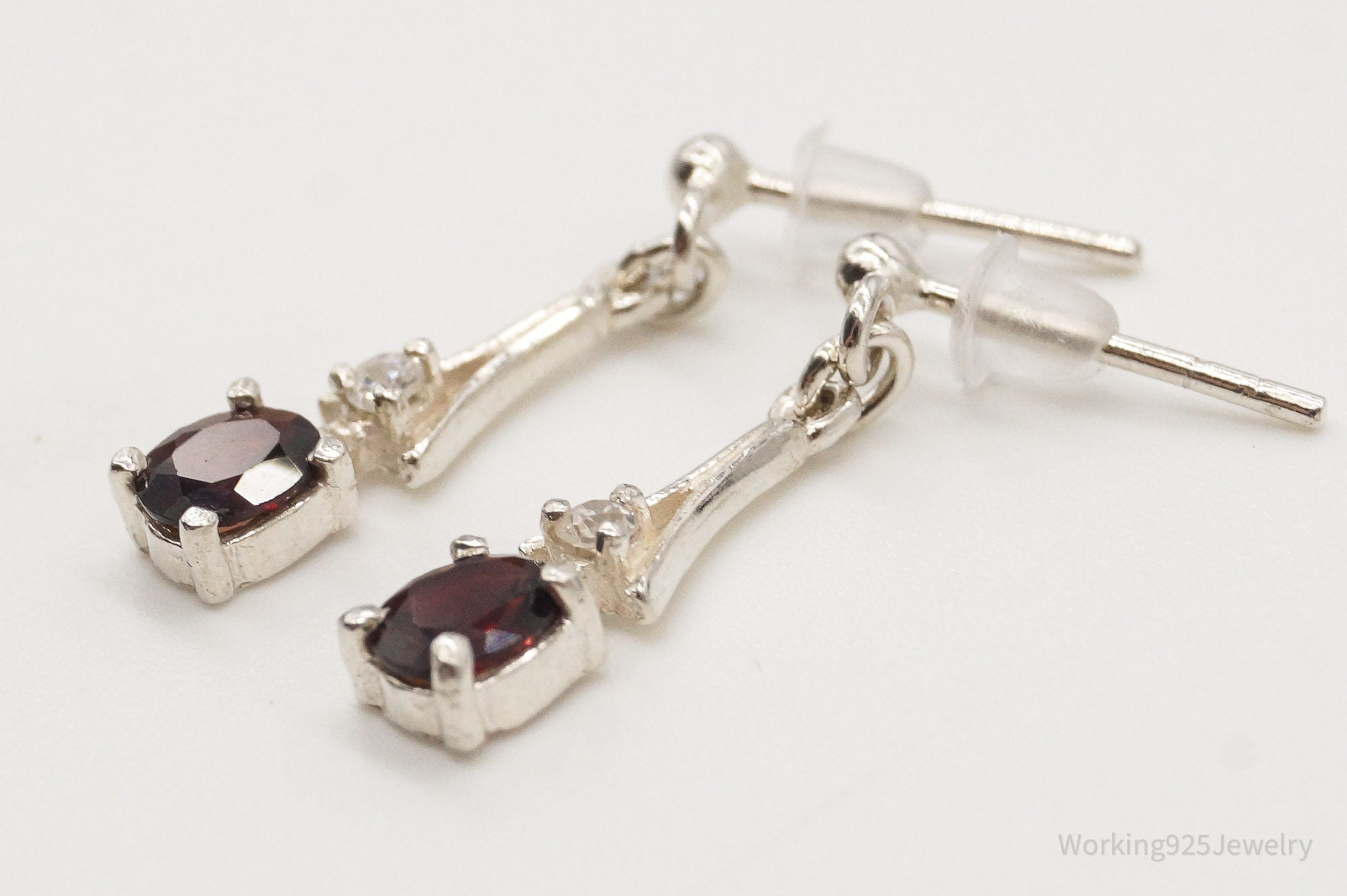 Vintage Cubic Zirconia Garnet Silver Earrings