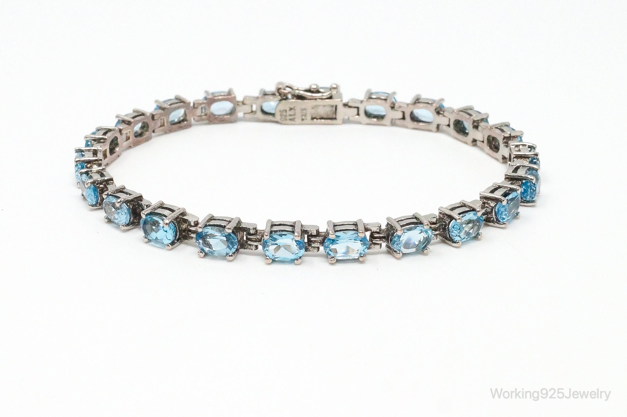 Vintage Designer ALX Blue Topaz Sterling Silver Tennis Bracelet