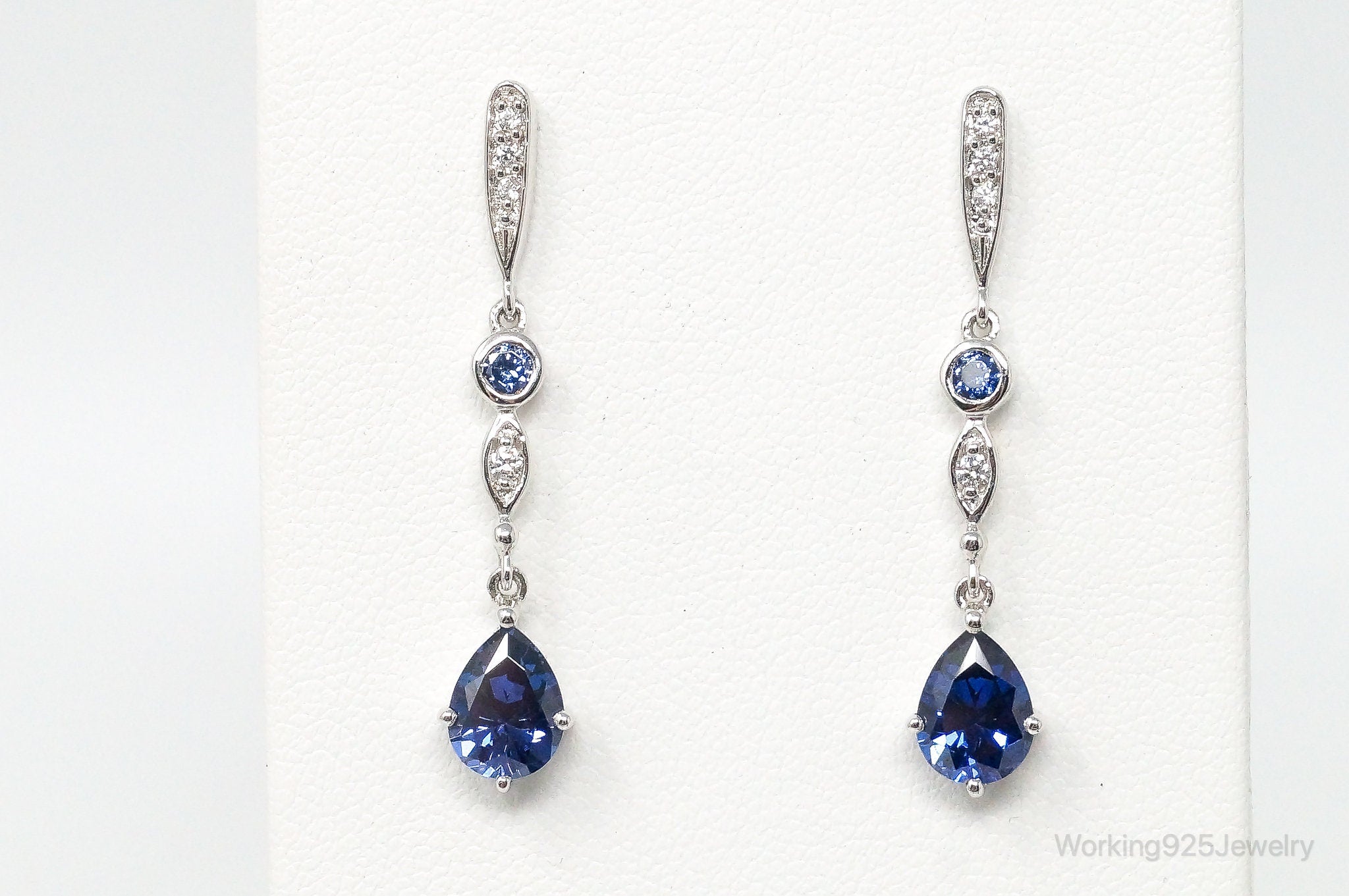 Iolite Cubic Zirconia Art Deco Sterling Silver Earrings