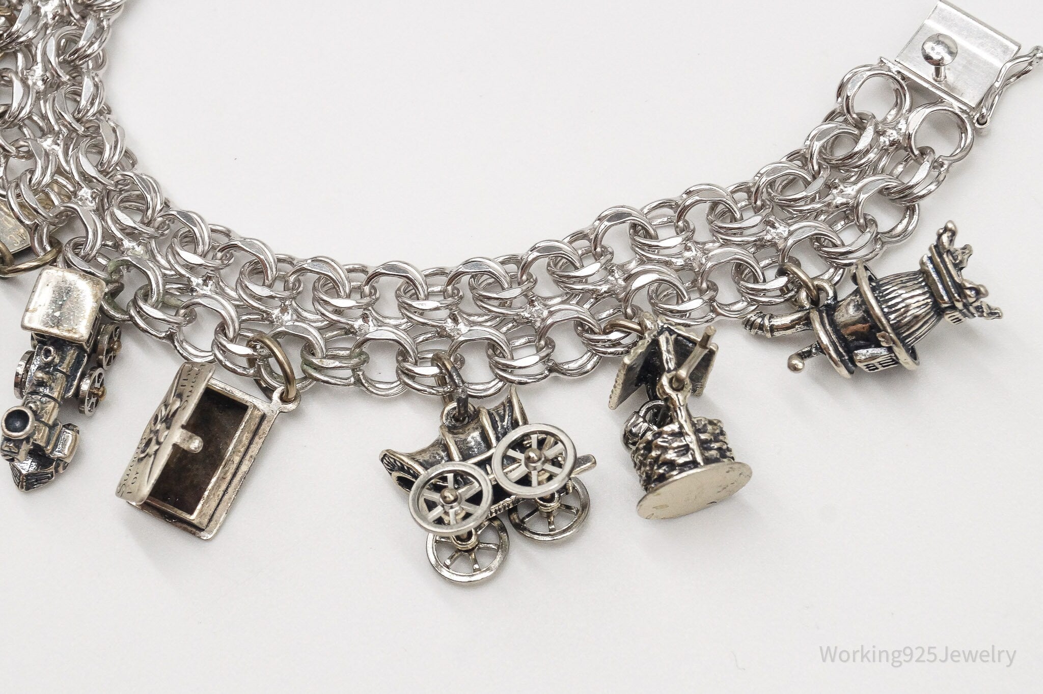 Antique Vintage Charms Sterling Silver Bracelet