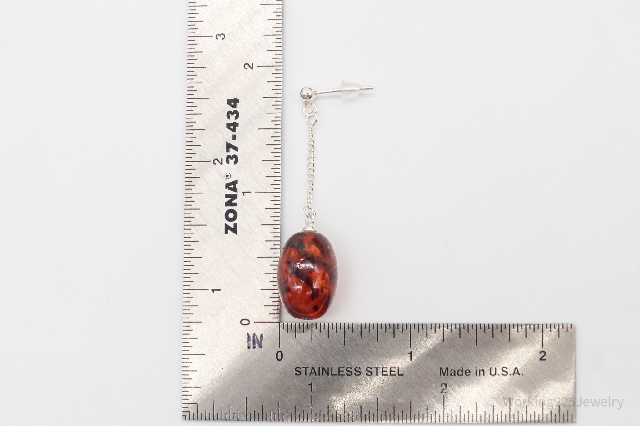 Long Vintage Amber Sterling Silver Earrings