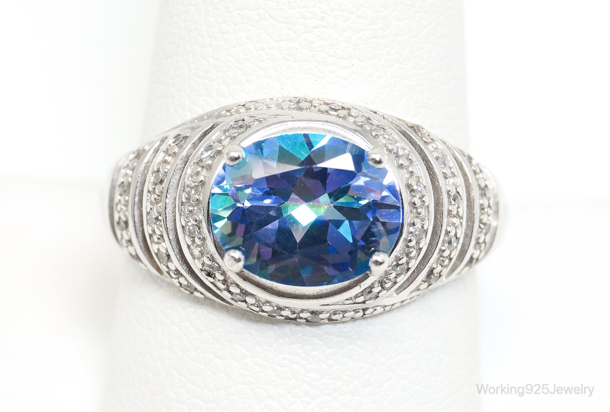 Vintage Designer NVC Blue Mystic Topaz CZ Sterling Silver Ring - Size 10