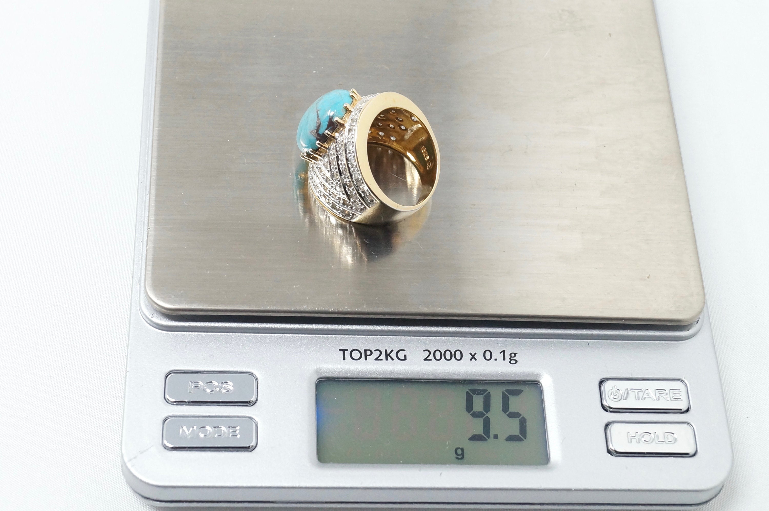 Beautiful Vintage Large Turquoise Cz Gold Vermeil Sterling Silver Ring - Size 6