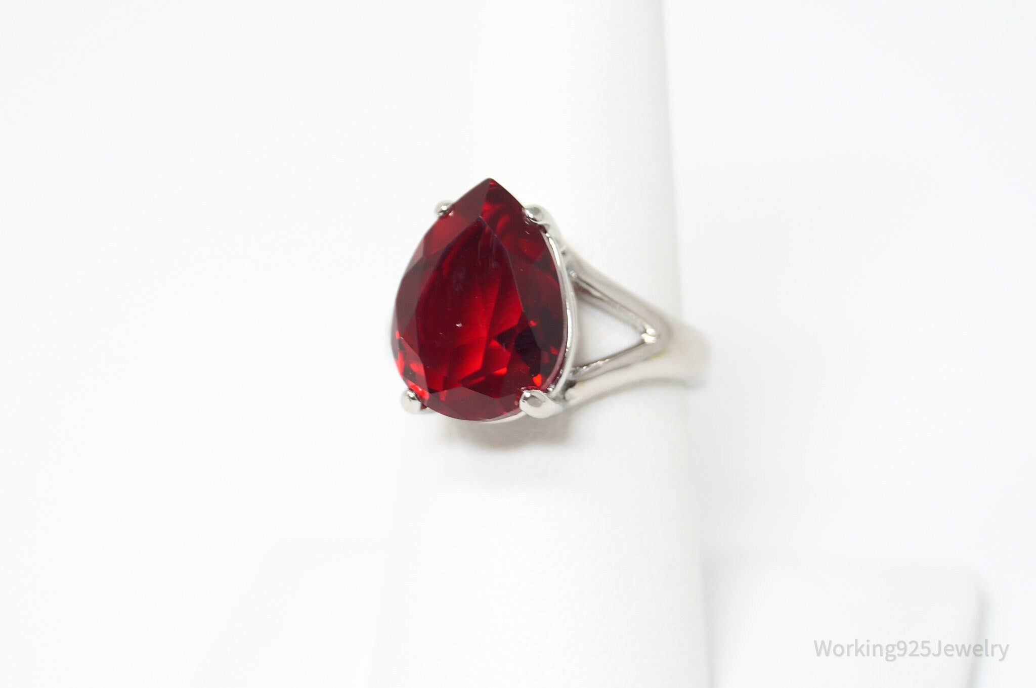 Vintage 18K Gold Filled Garnet Deco Style Sterling Silver Ring - Size 7