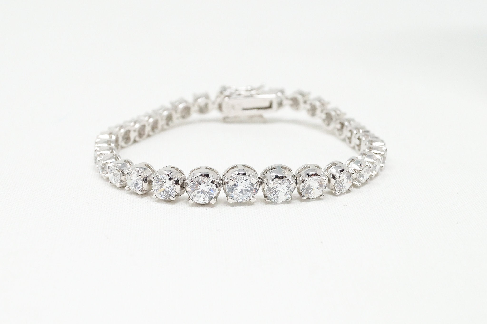 Vintage Art Deco Style Cubic Zirconia Sterling Silver Tennis Bracelet