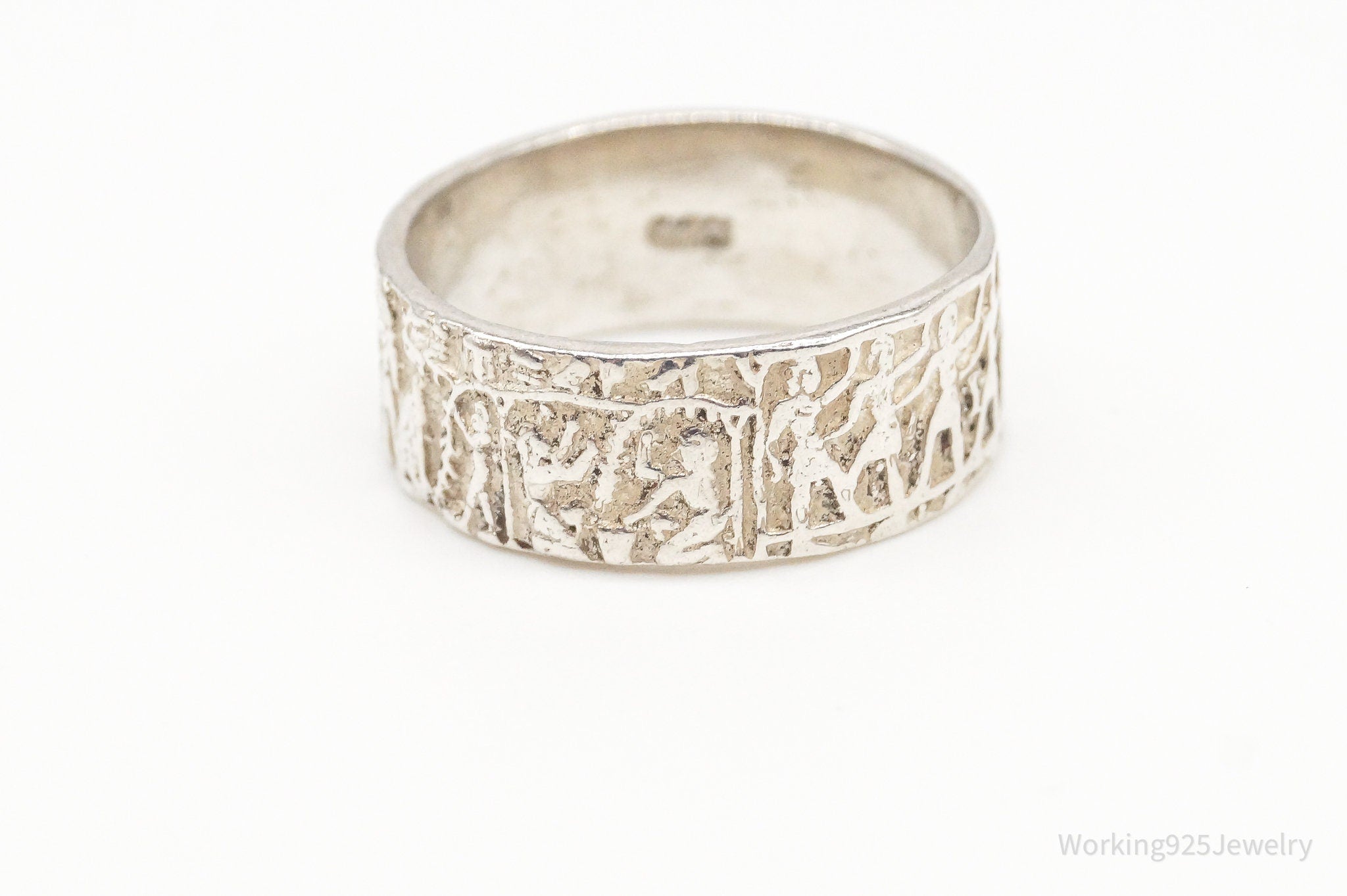 Vintage Hieroglyphic Sterling Silver Band Ring - Size 4.75