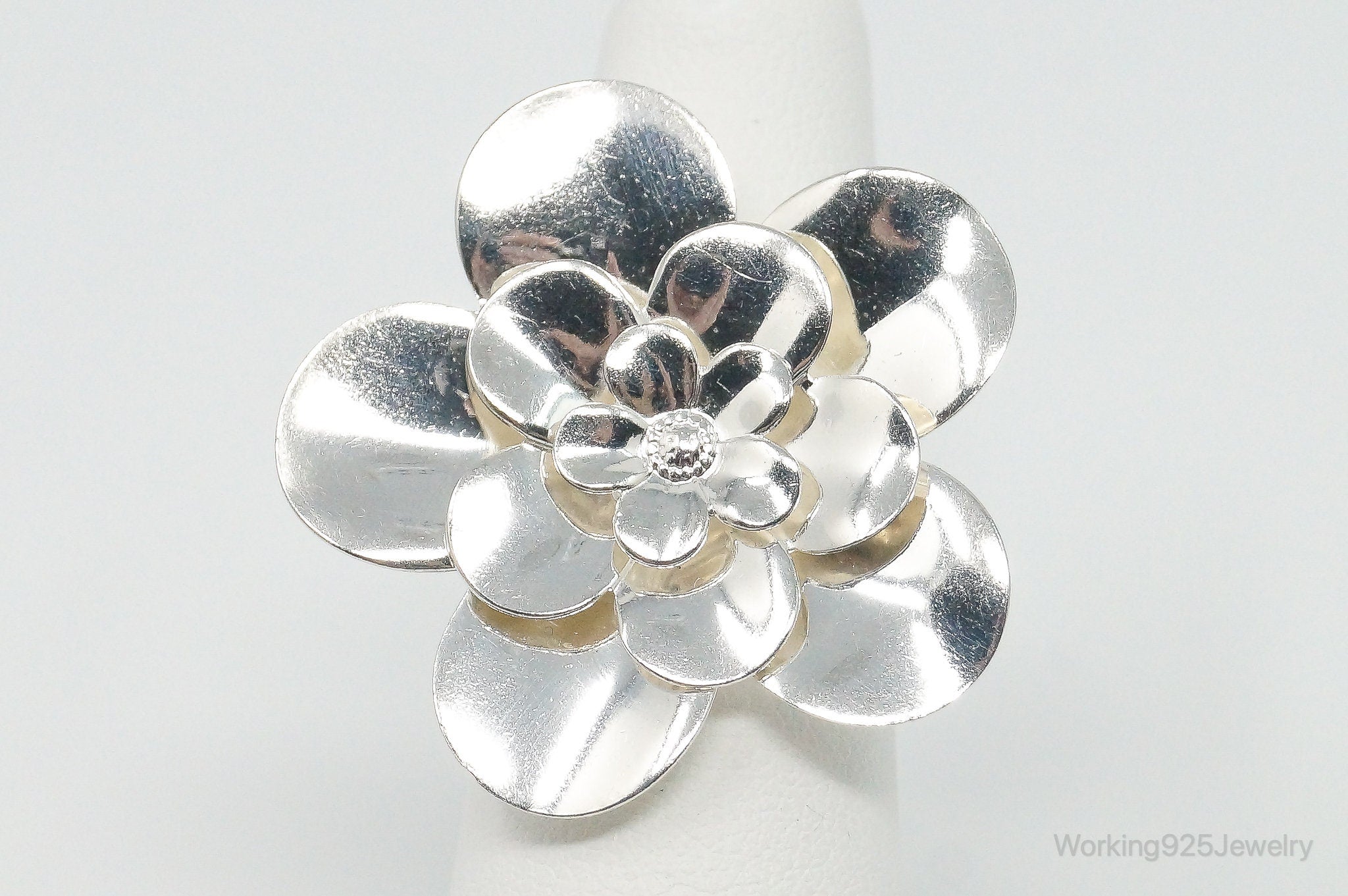 Vintage Italian Designer Paola Valentini Flower Sterling Silver Ring - Size 6