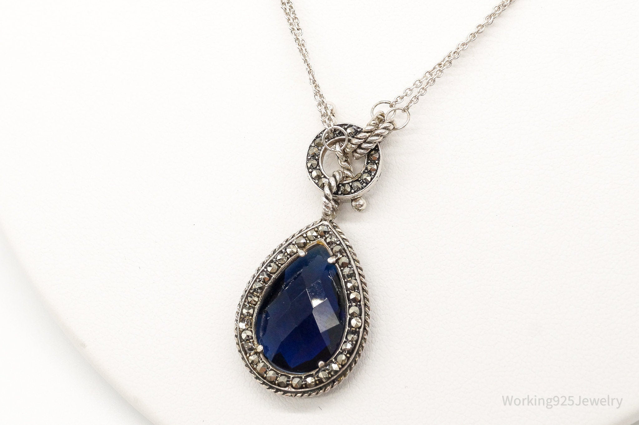 Designer Judith Jack Blue Stone Marcasite Sterling Silver Necklace