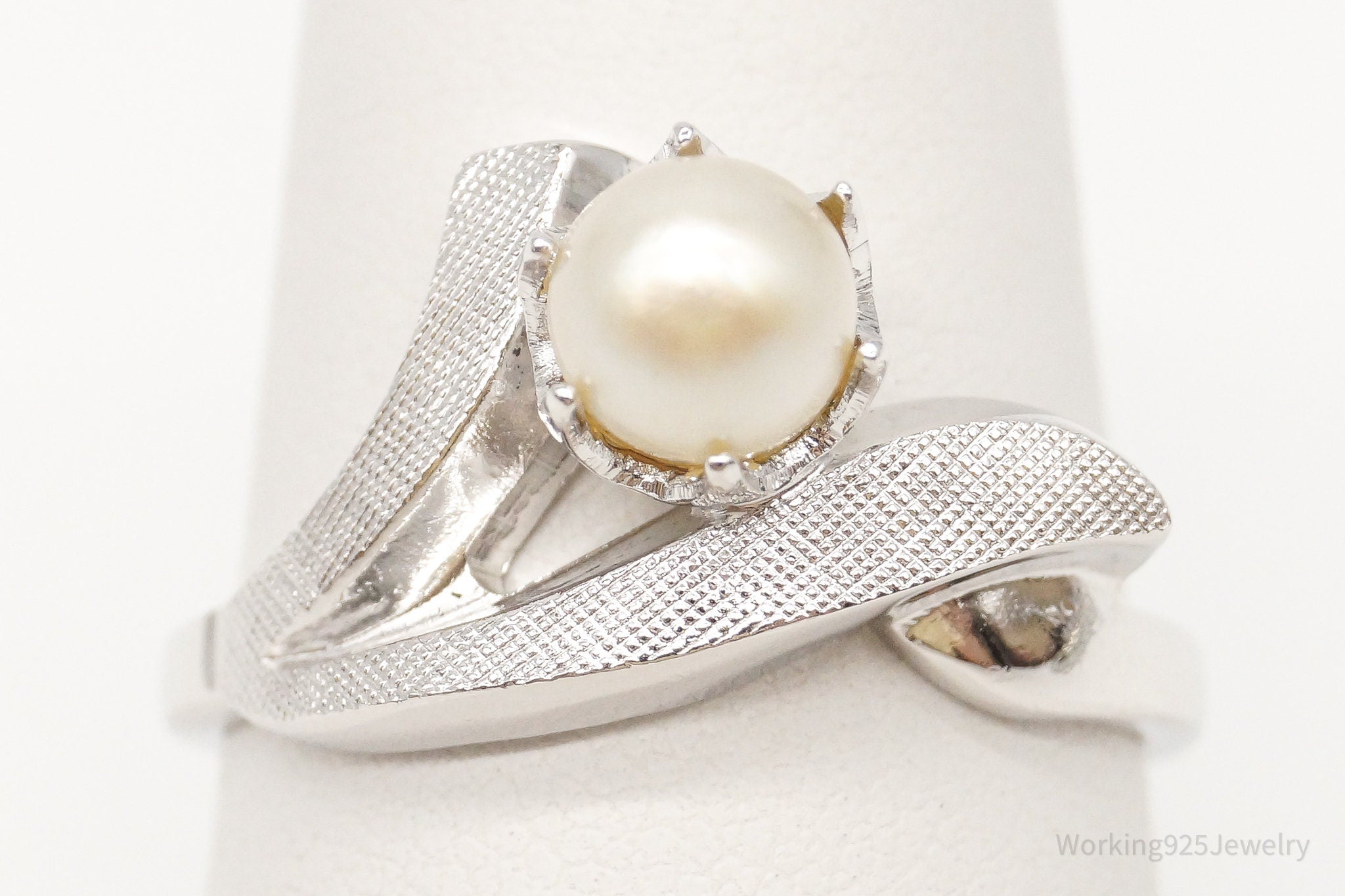 Antique Faux Pearl Sterling Silver Ring - Size 7.75