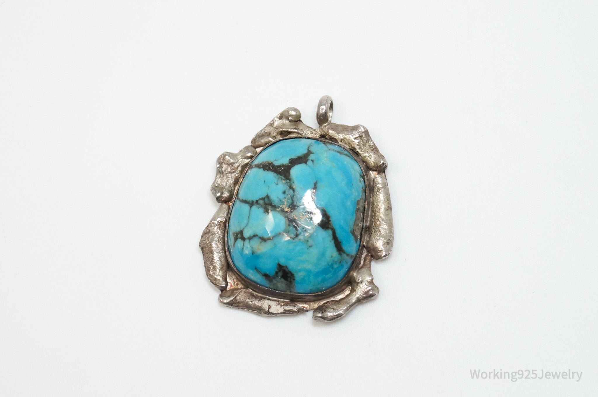 Vintage Handmade Native American Jimmy Herald Turquoise Sterling Silver Pendant