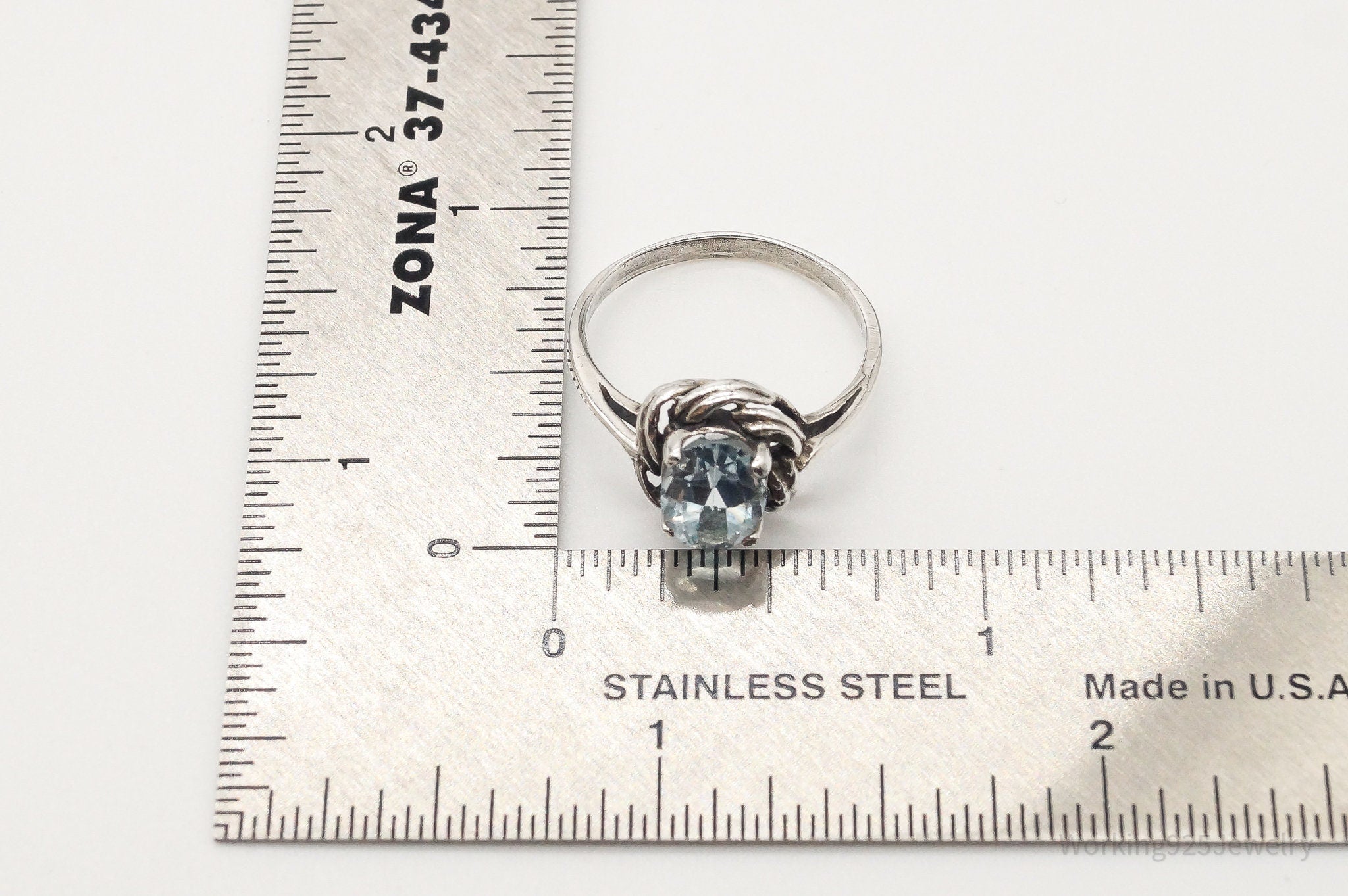 Vintage Blue Topaz Sterling Silver Ring - Size 6.75