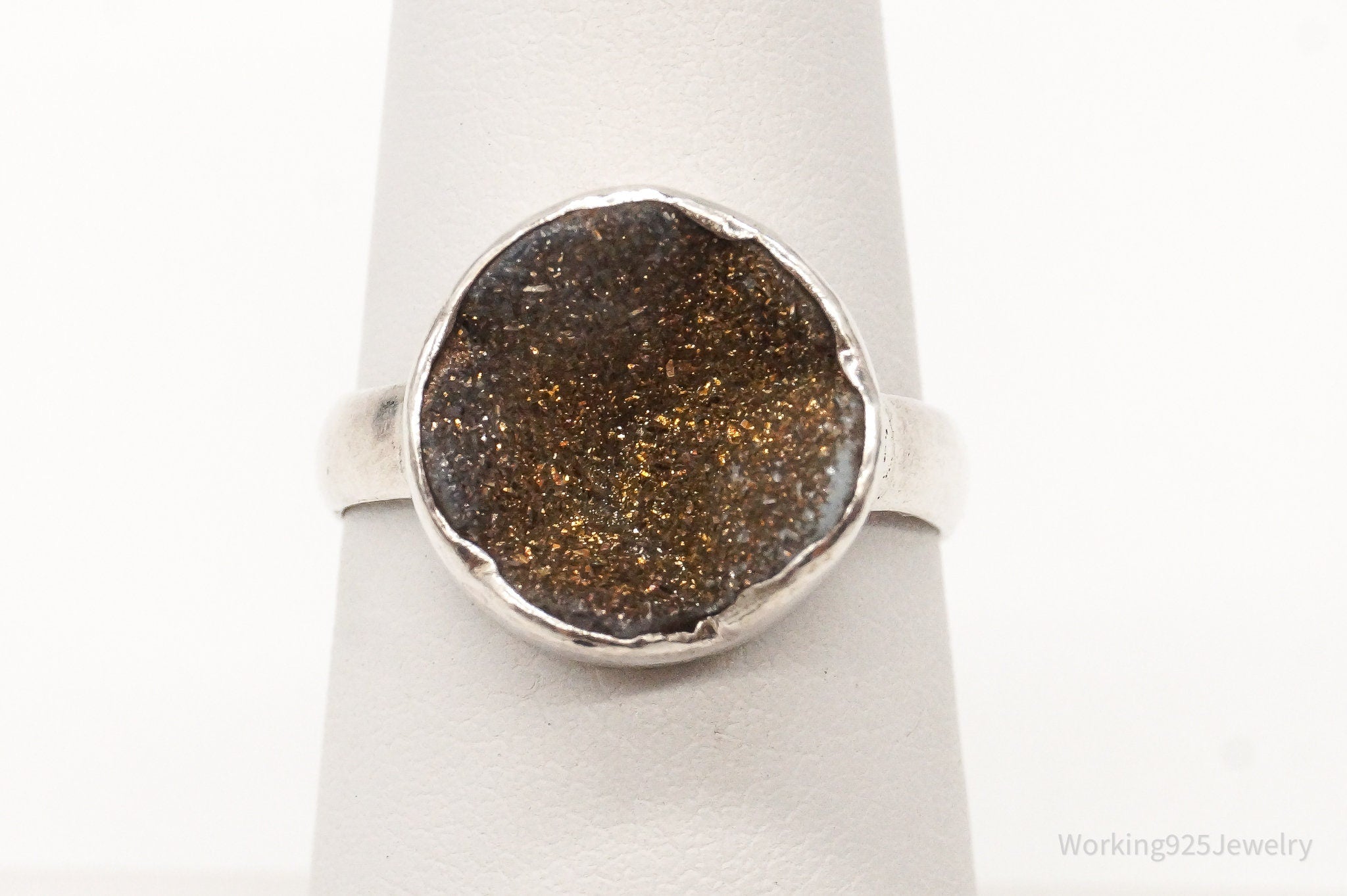 Vintage Druzy Quartz Sterling Silver Ring - Size 7