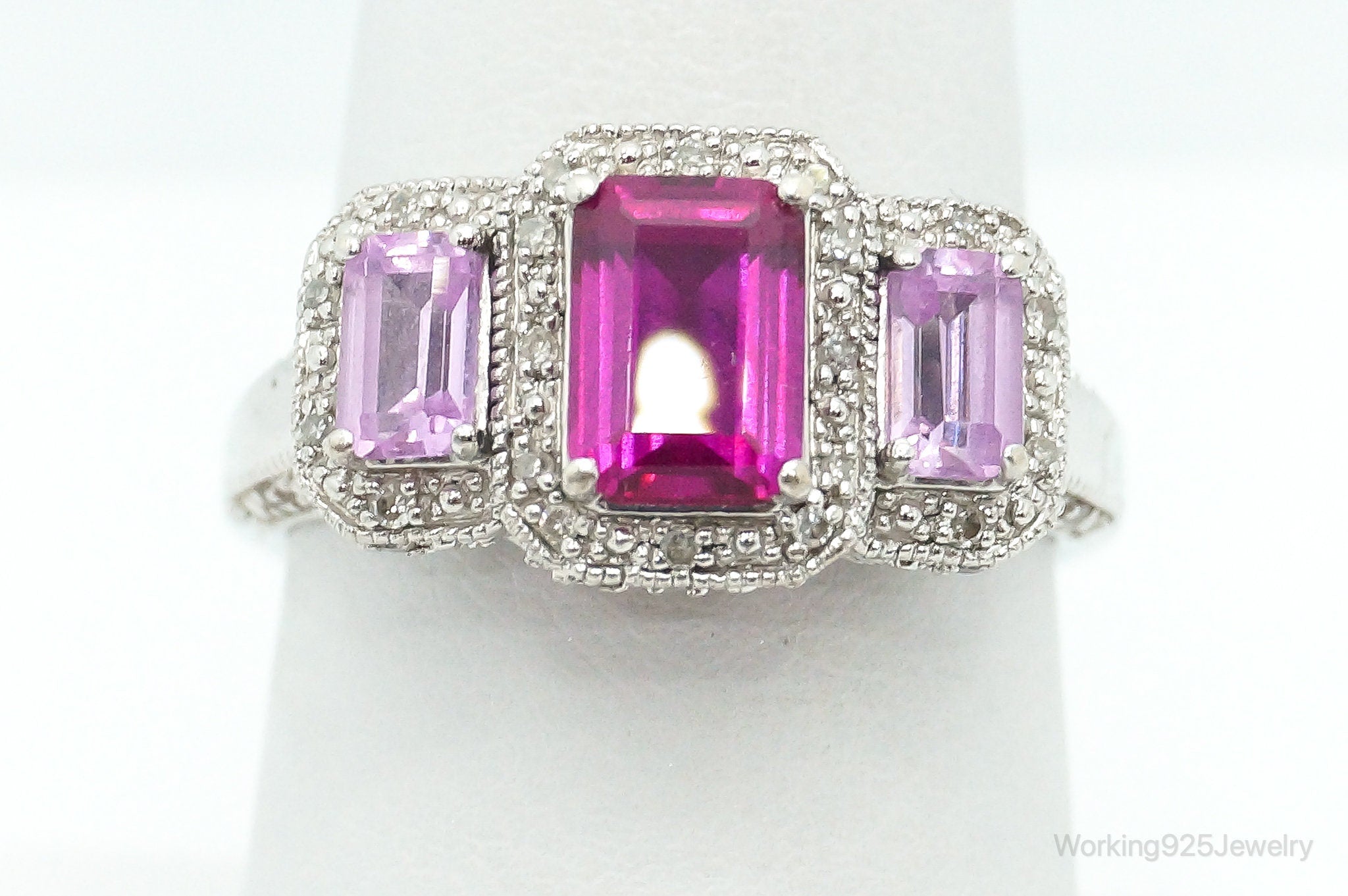 Pink Topaz Diamond Sterling Silver Ring - Size 7