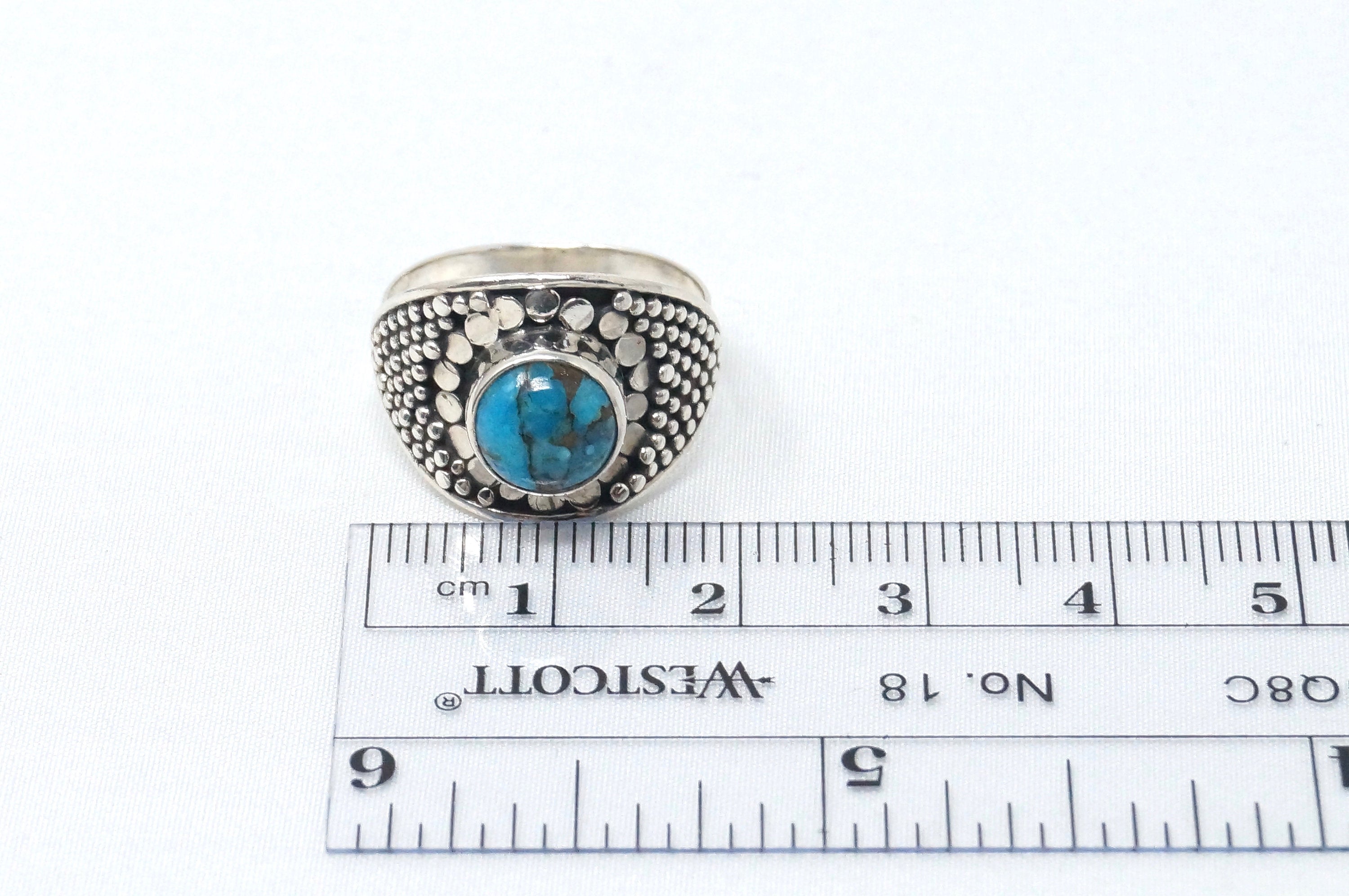 Vintage Blue Turquoise Southwestern Style Ring Sterling Silver - Size 6.75