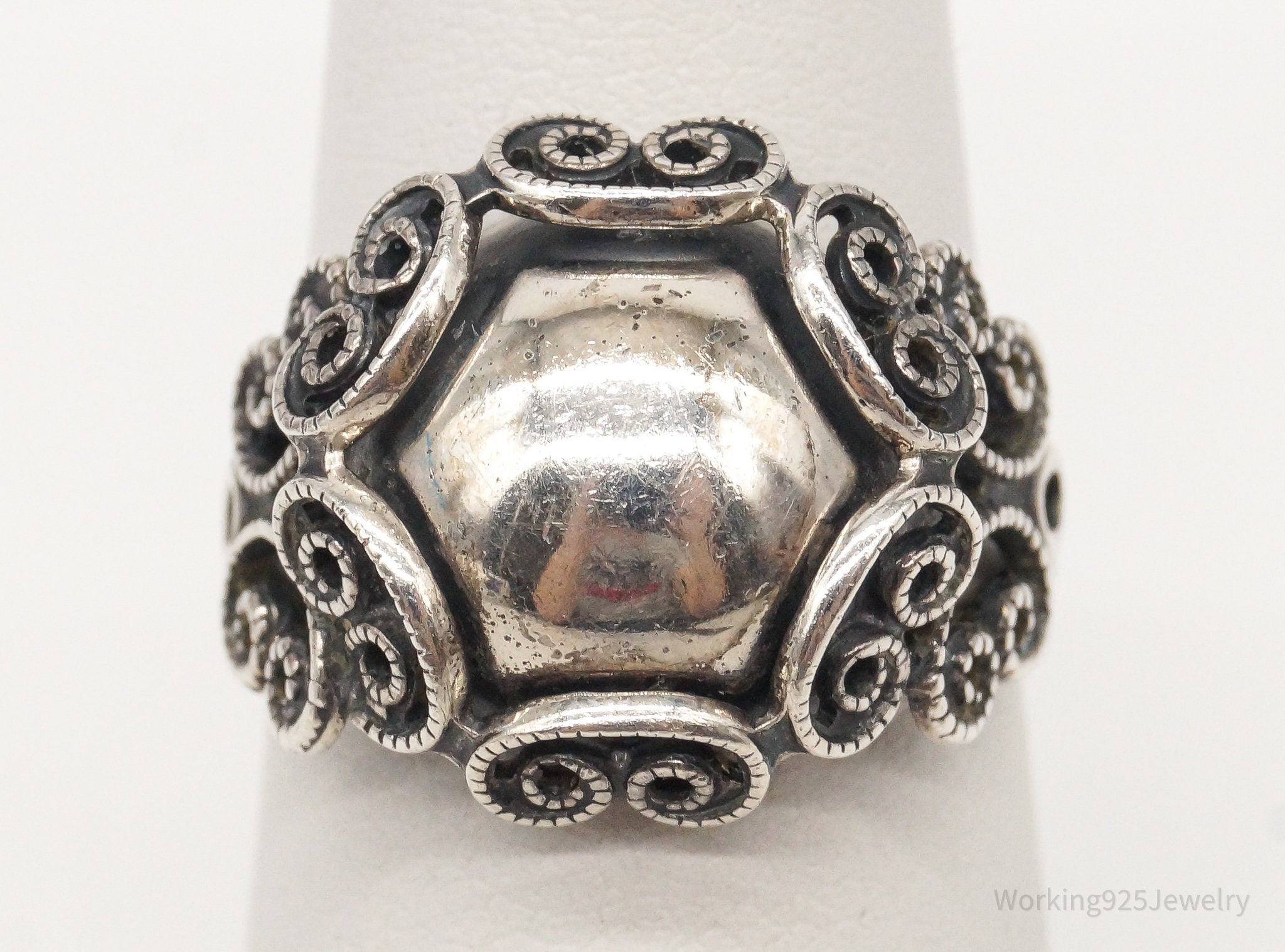 Vintage Antique Designer Beau Filigree Sterling Silver Ring - Size 6 Adjustable