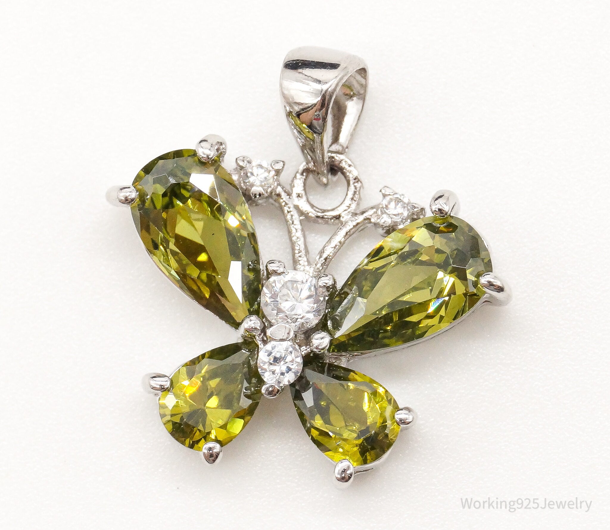 Butterfly Peridot Cubic Zirconia Sterling Silver Pendant