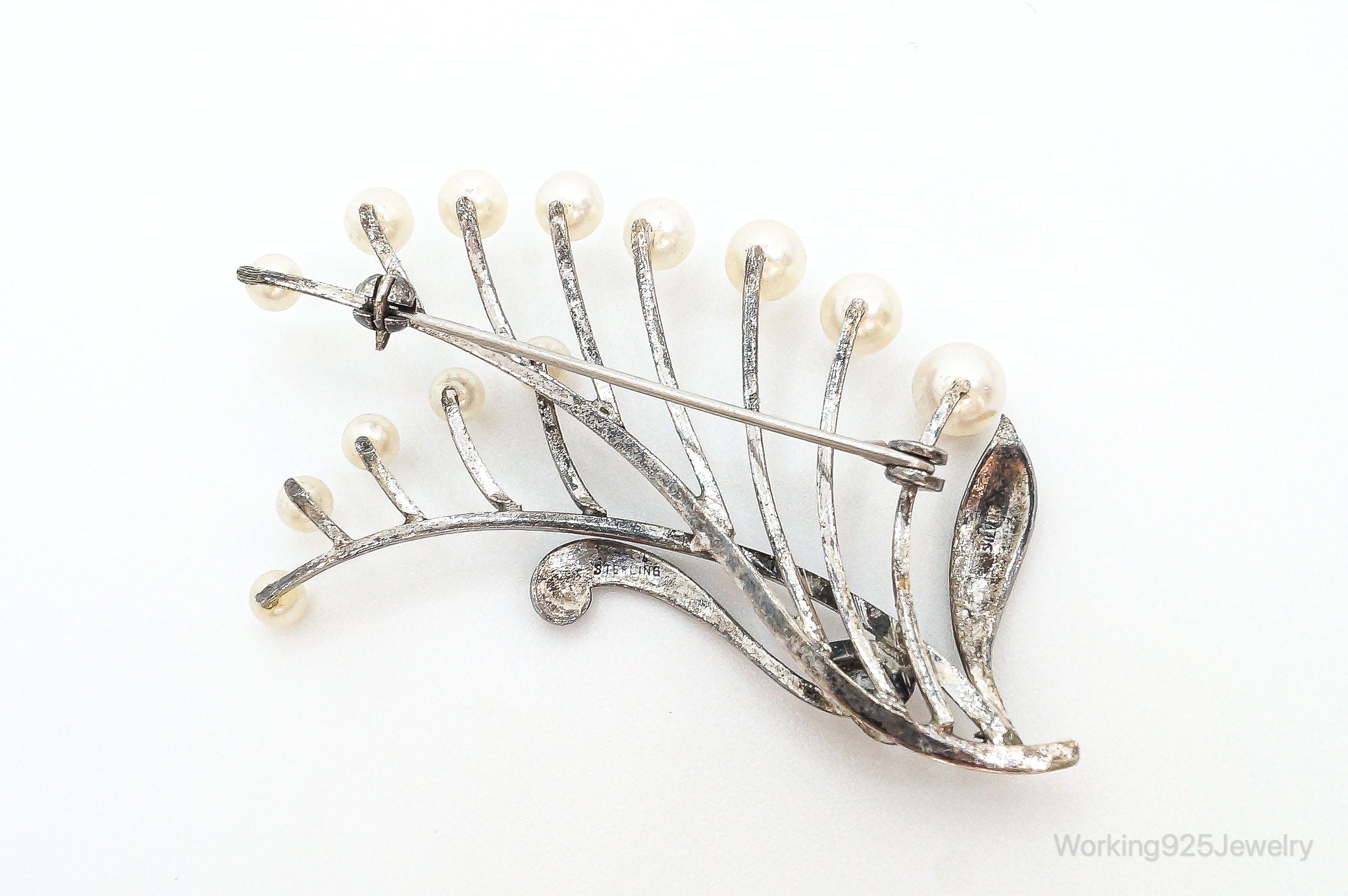 Large Antique Faux Pearl Sterling Silver Brooch Pin