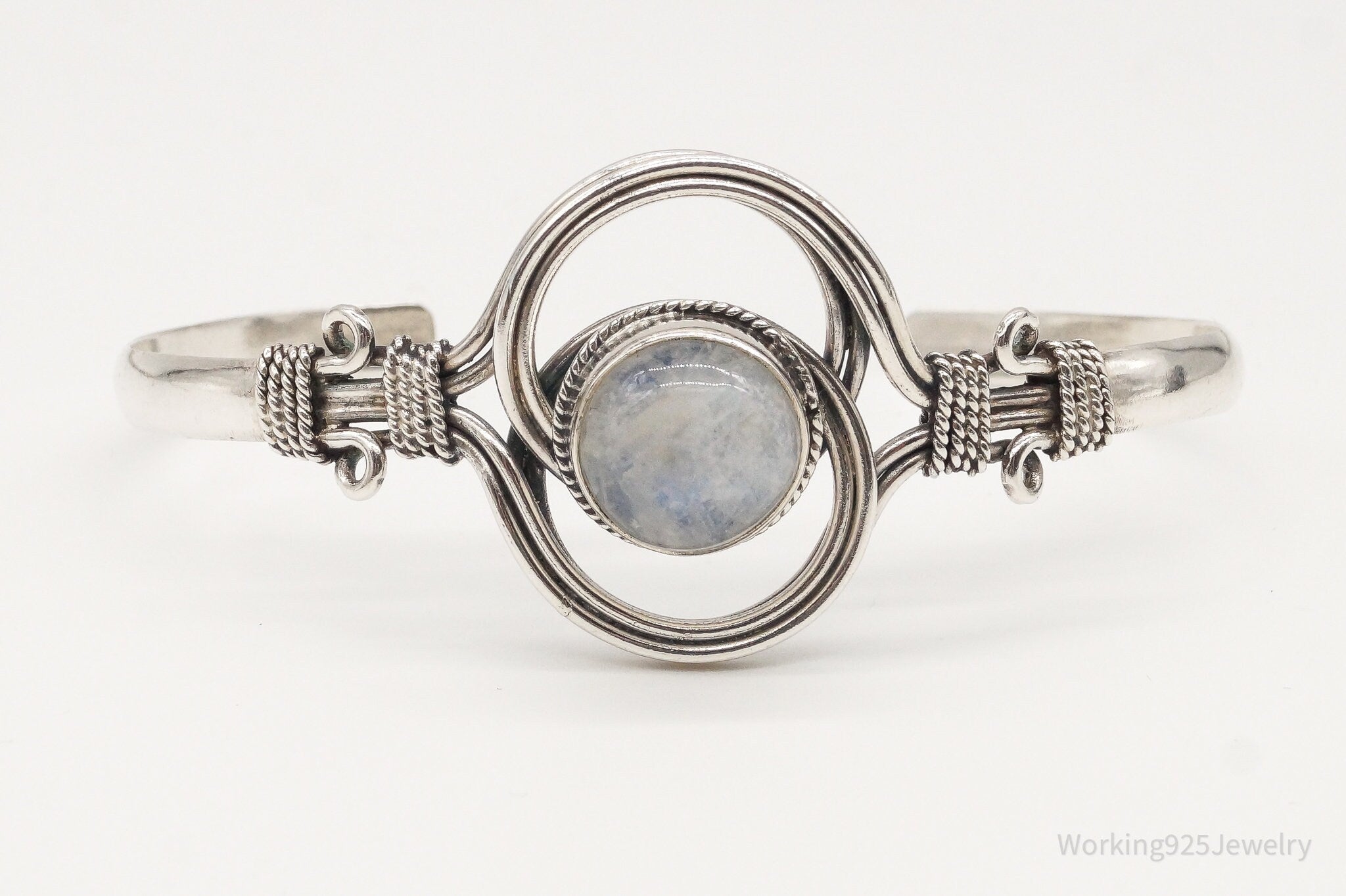 Vintage Filigree Moonstone Sterling Silver Cuff Bracelet