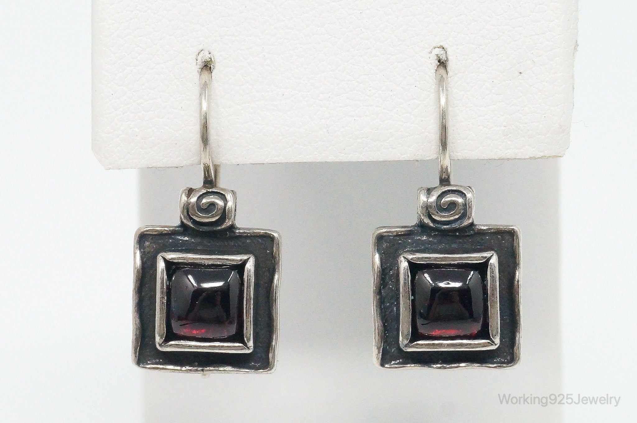 Designer Silpada Rhodonite Garnet Square Sterling Silver Earrings