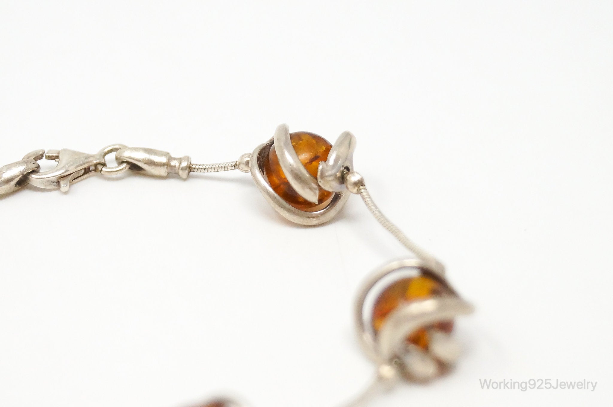 Vintage Baltic Amber Modernist Sterling Silver Bracelet