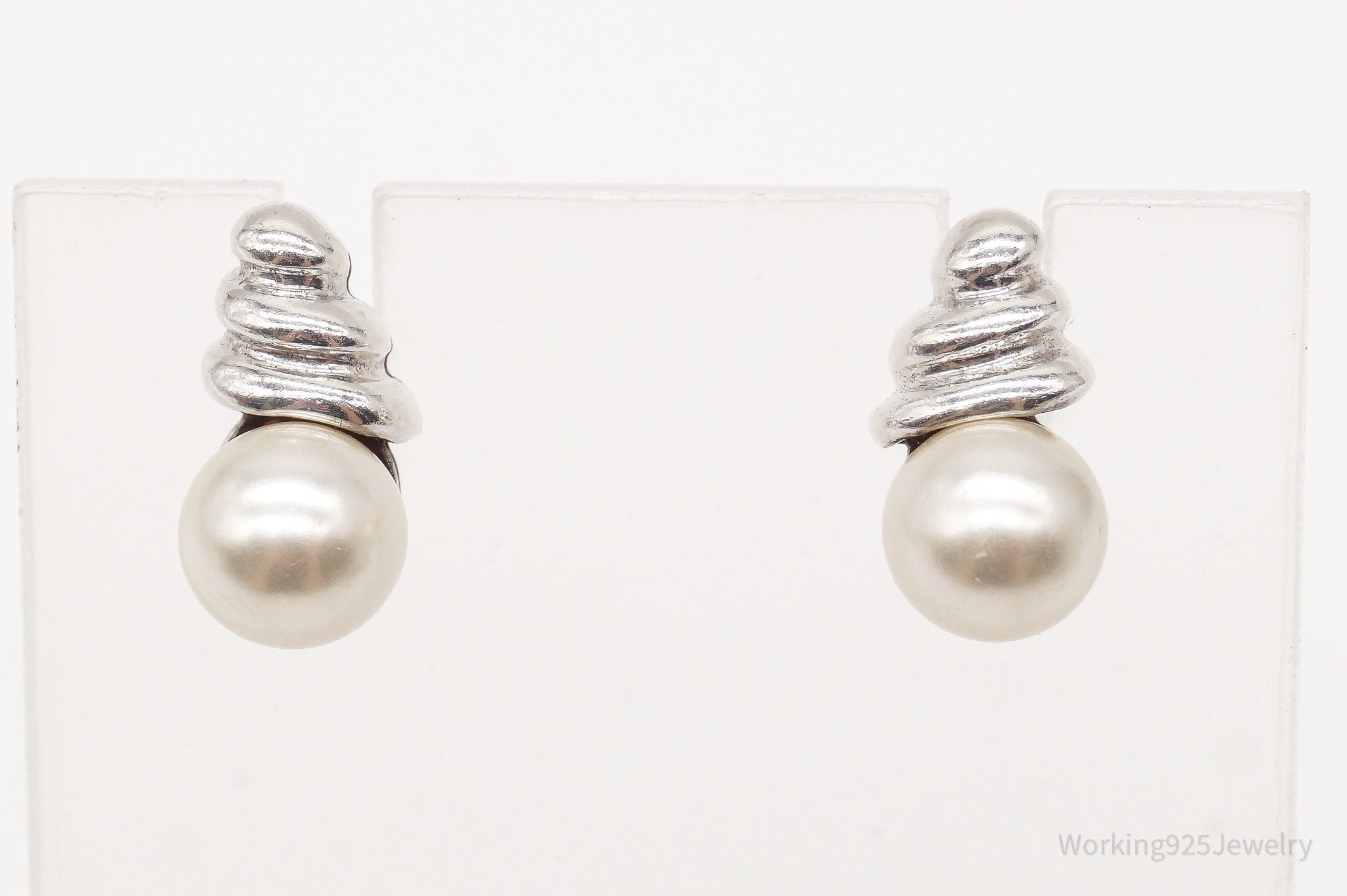 Vintage Designer MWS Pearl Sterling Silver Earrings