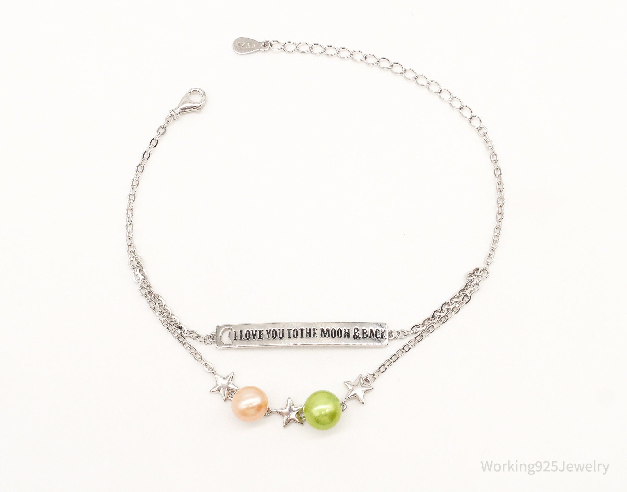 Designer "I love you to the moon & Back" Pearl Sterling Silver Bracelet
