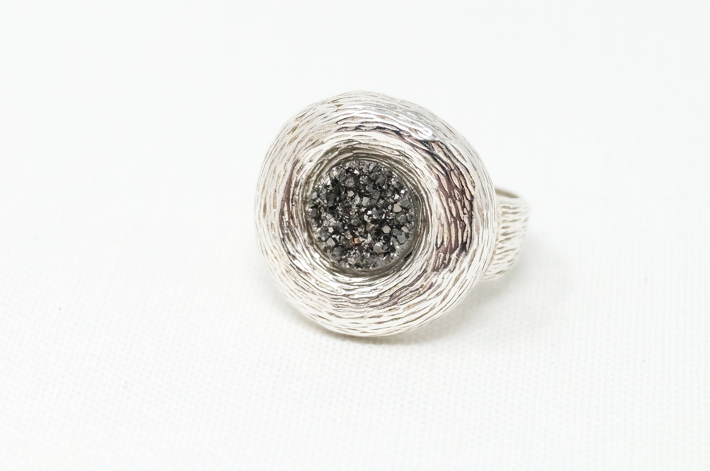 Vintage Druzy Quartz Brushed Sterling Silver Ring - Sz 6.5 - 798539149