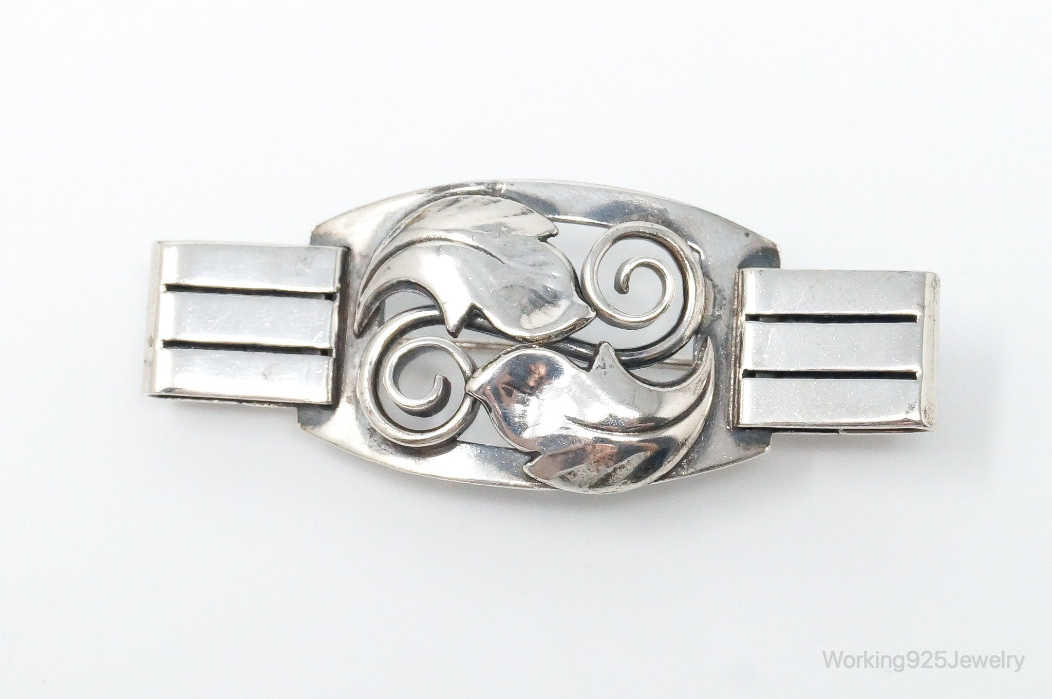 Antique Norwegian Designer KP Leaves 830 Silver Pin Brooch