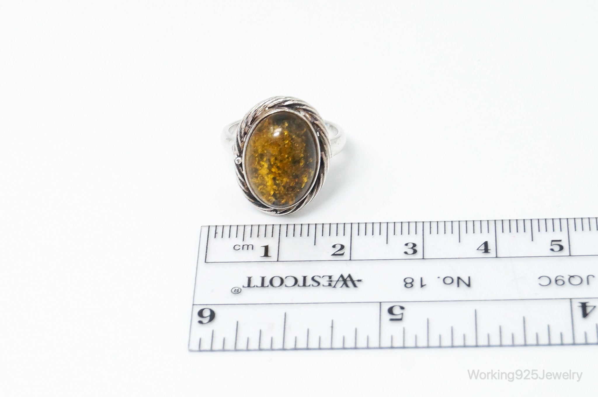 Vintage Amber Modern Sterling Silver Ring - Size 5