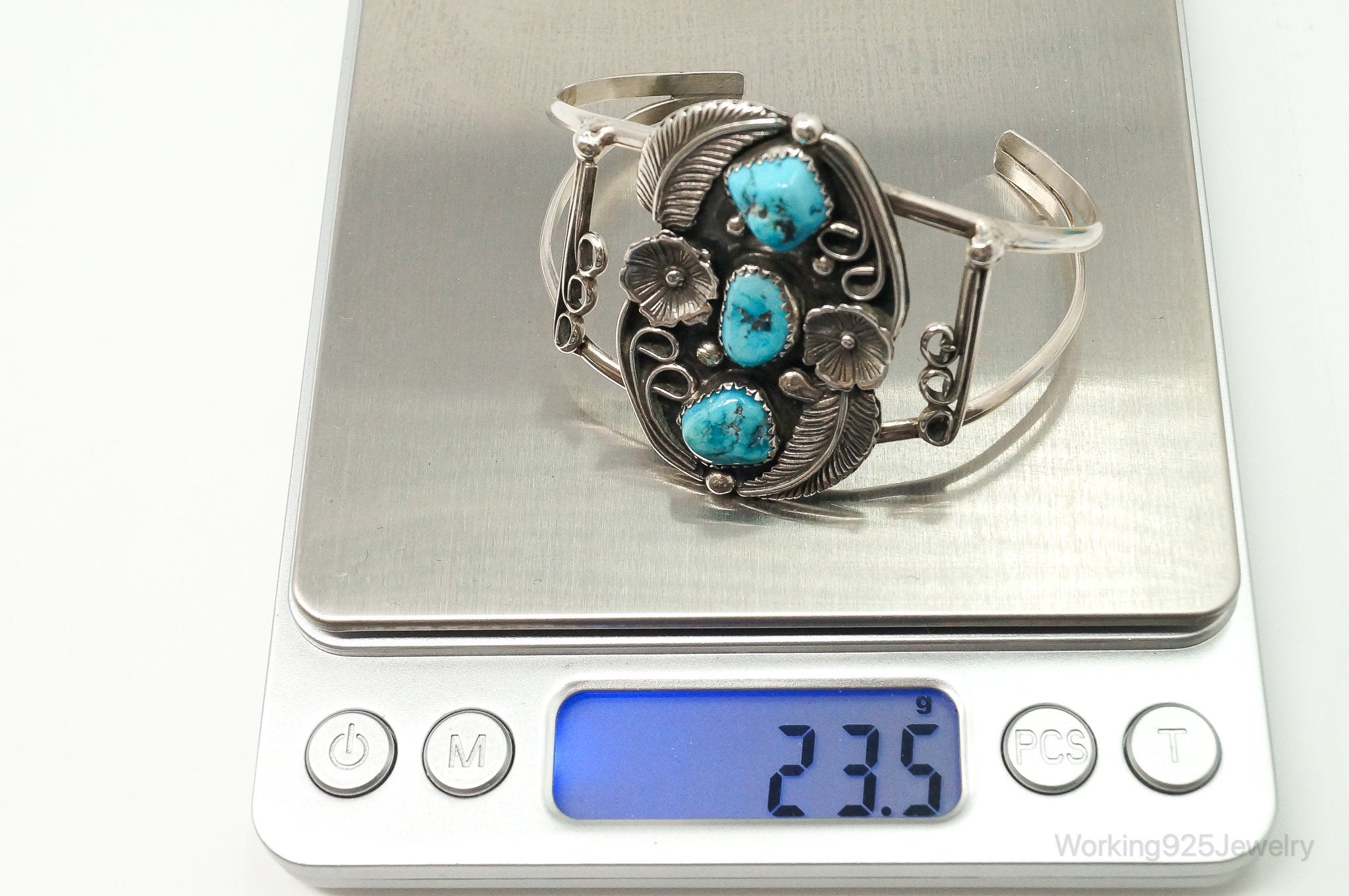 Large Vintage Handmade Native American Turquoise Sterling Silver Cuff Bracelet