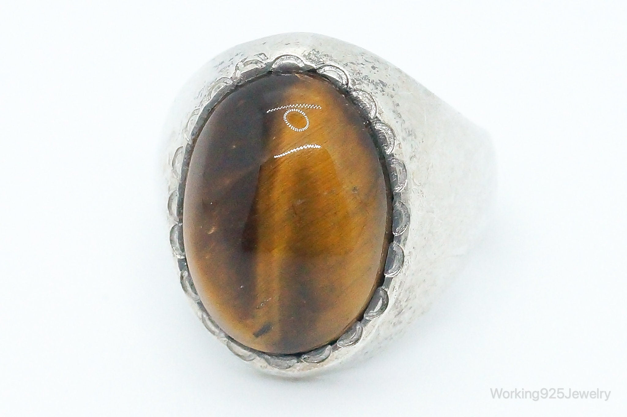 Vintage Designer WM Co Tigers Eye Sterling Silver Ring - Size 9.25