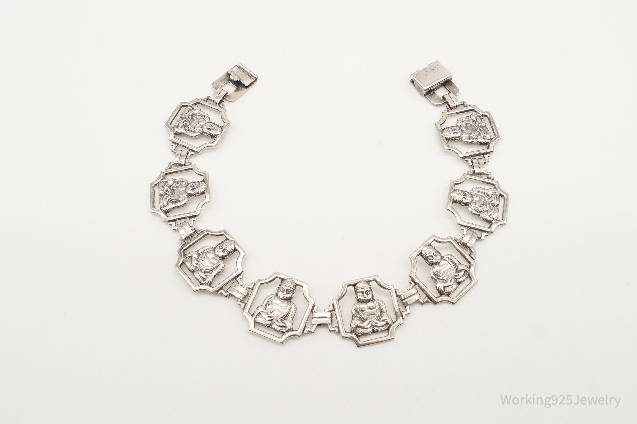 Antique Buddhas Openwork Sterling Silver Bracelet