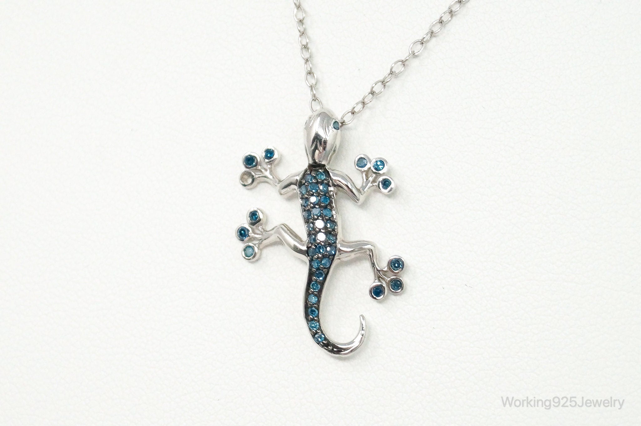 Blue Diamonds Gecko Sterling Silver Necklace