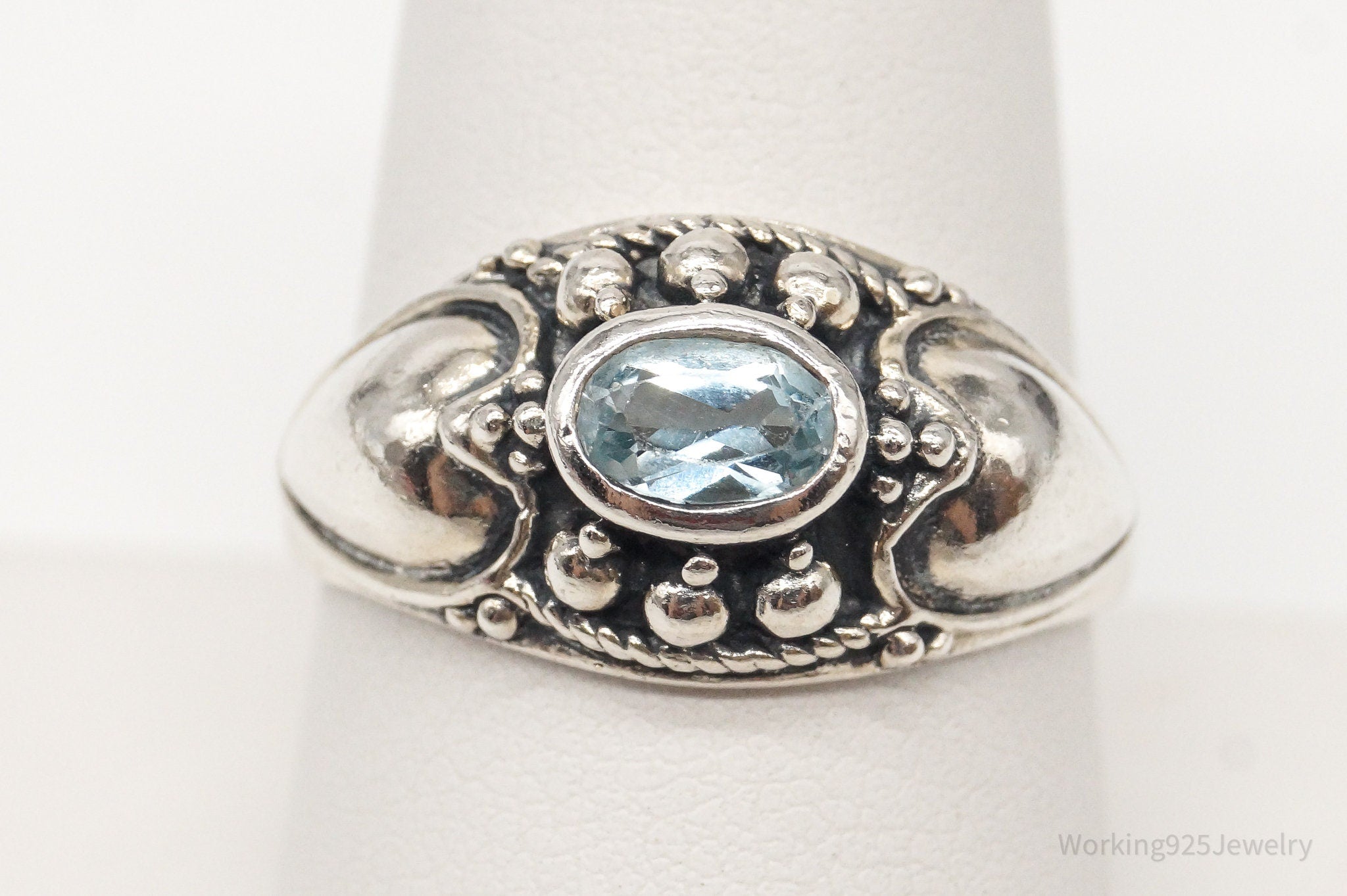 Vintage Blue Topaz Sterling Silver Ring - Size 9