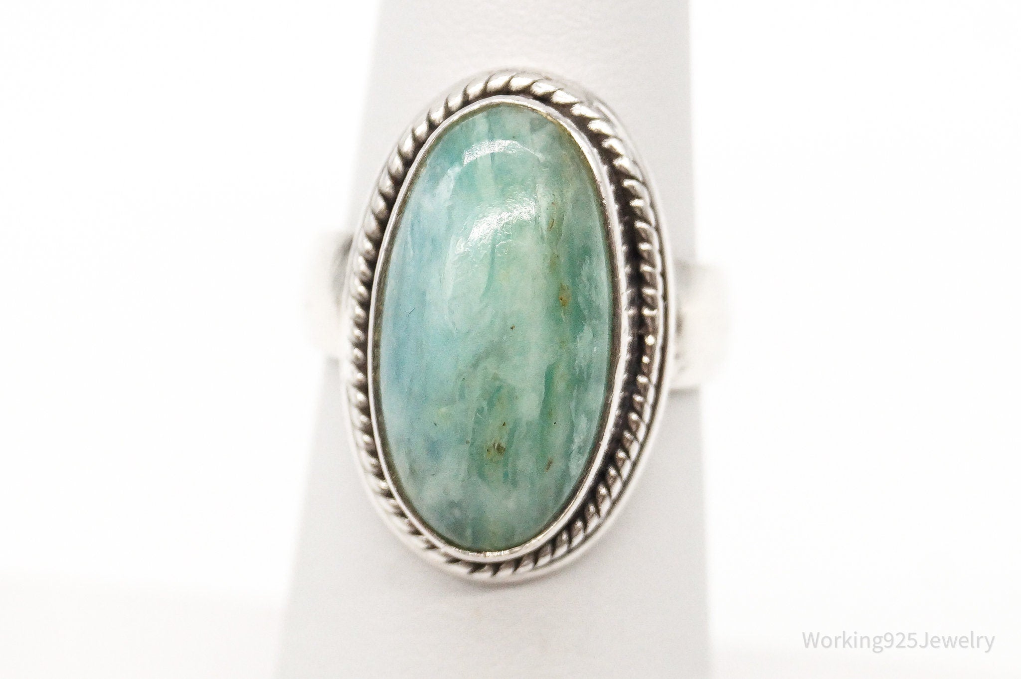 Vintage Blue Green Gemstone Modernist Sterling Silver Ring - Size 5.75