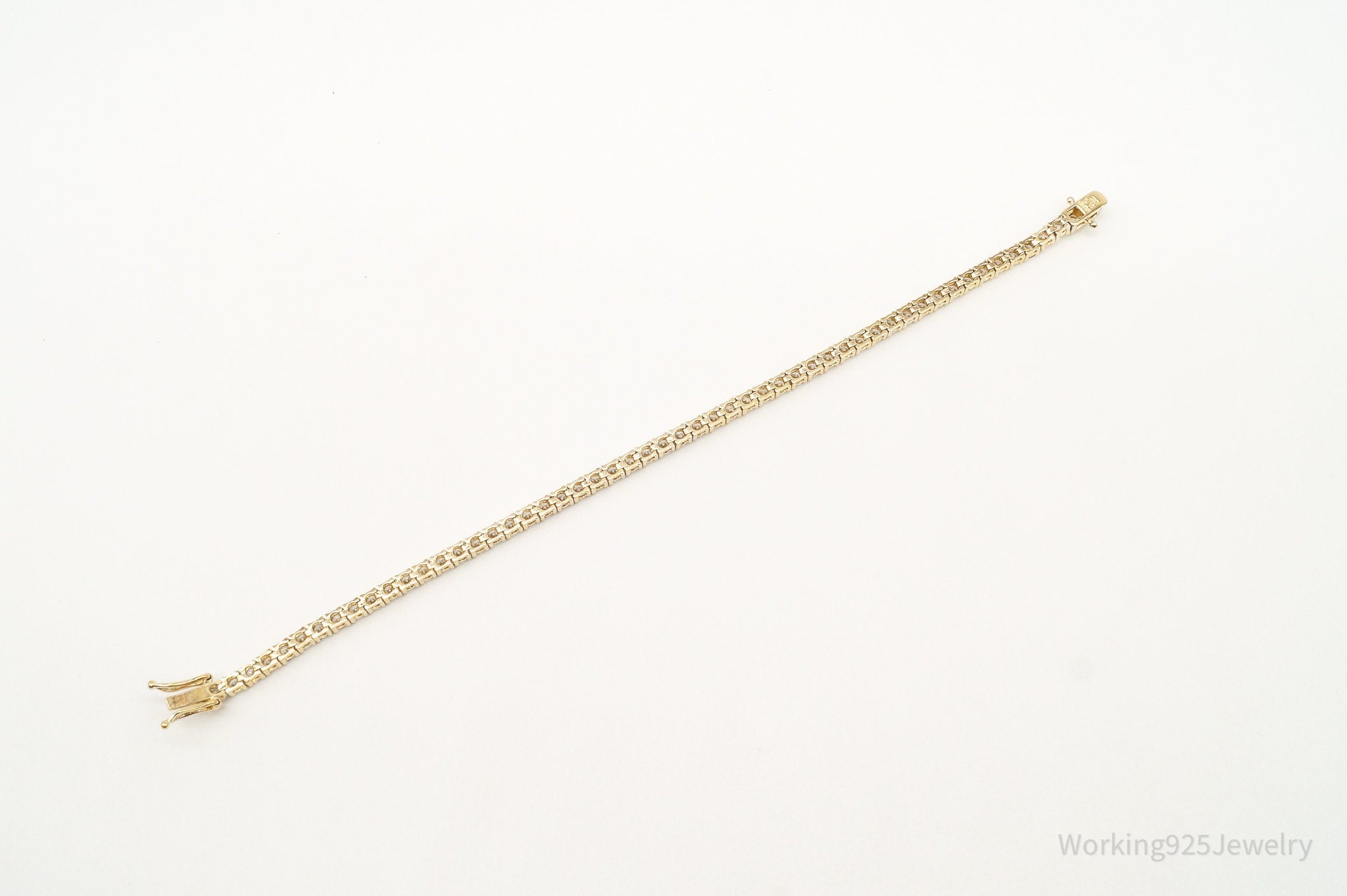 Vintage Cubic Zirconia Gold Vermeil Sterling Silver Tennis Bracelet