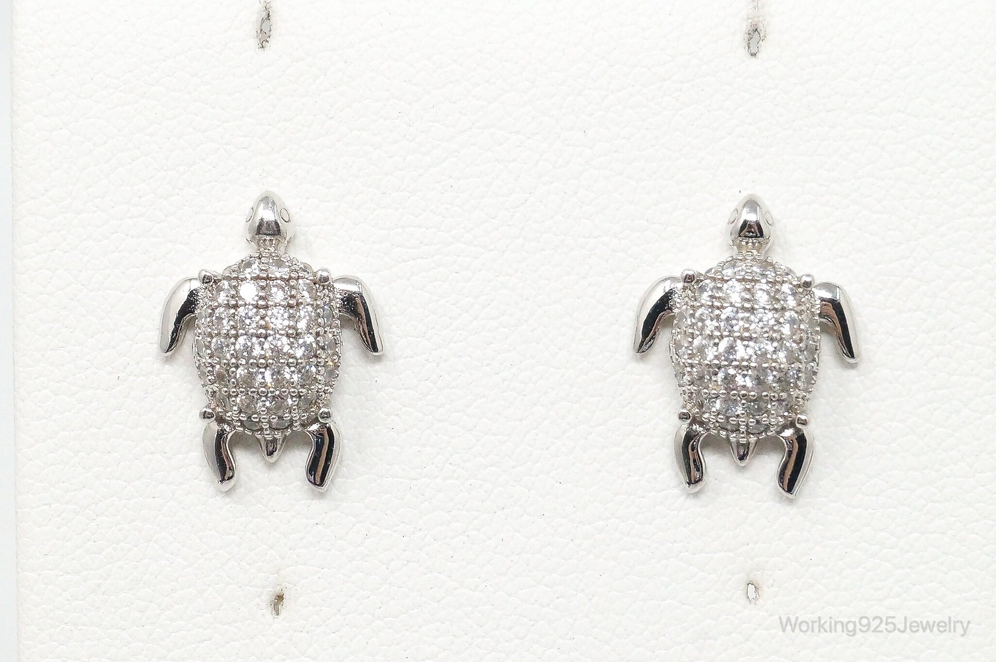 Vintage Cubic Zirconia Sea Turtle Sterling Silver Earrings