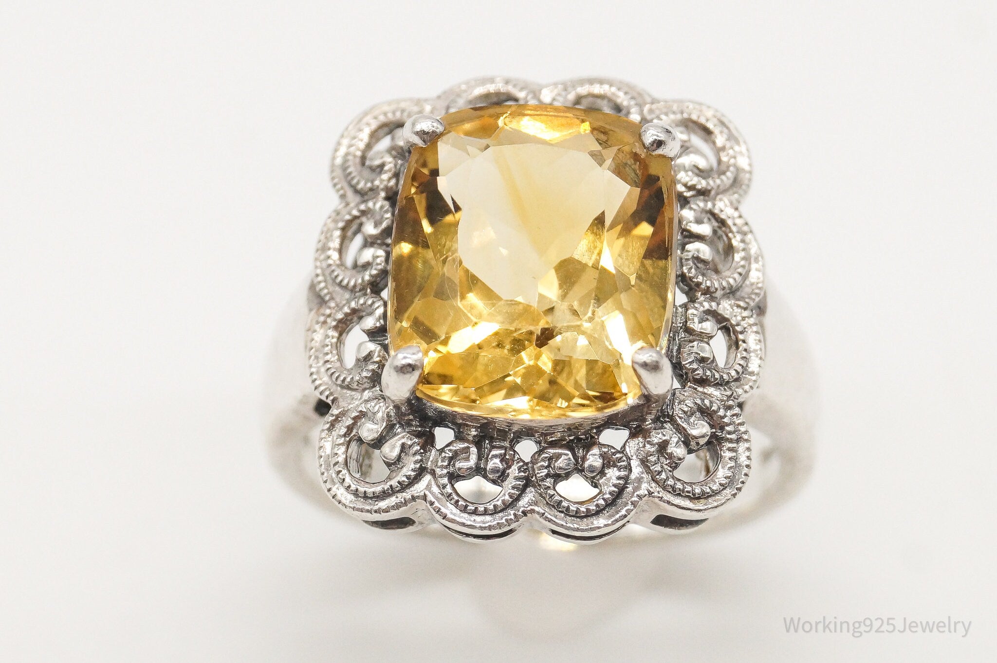 Vintage Designer CNA Citrine Sterling Silver Ring - Size 8