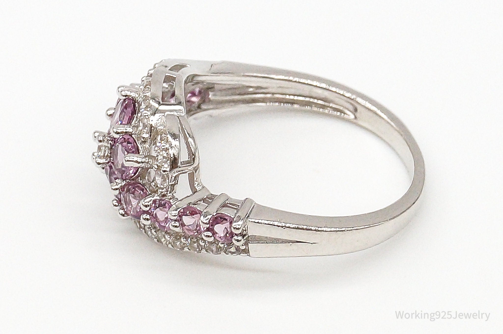 Designer BBJ Pink & White Cubic Zirconia Sterling Silver Ring - Size 9