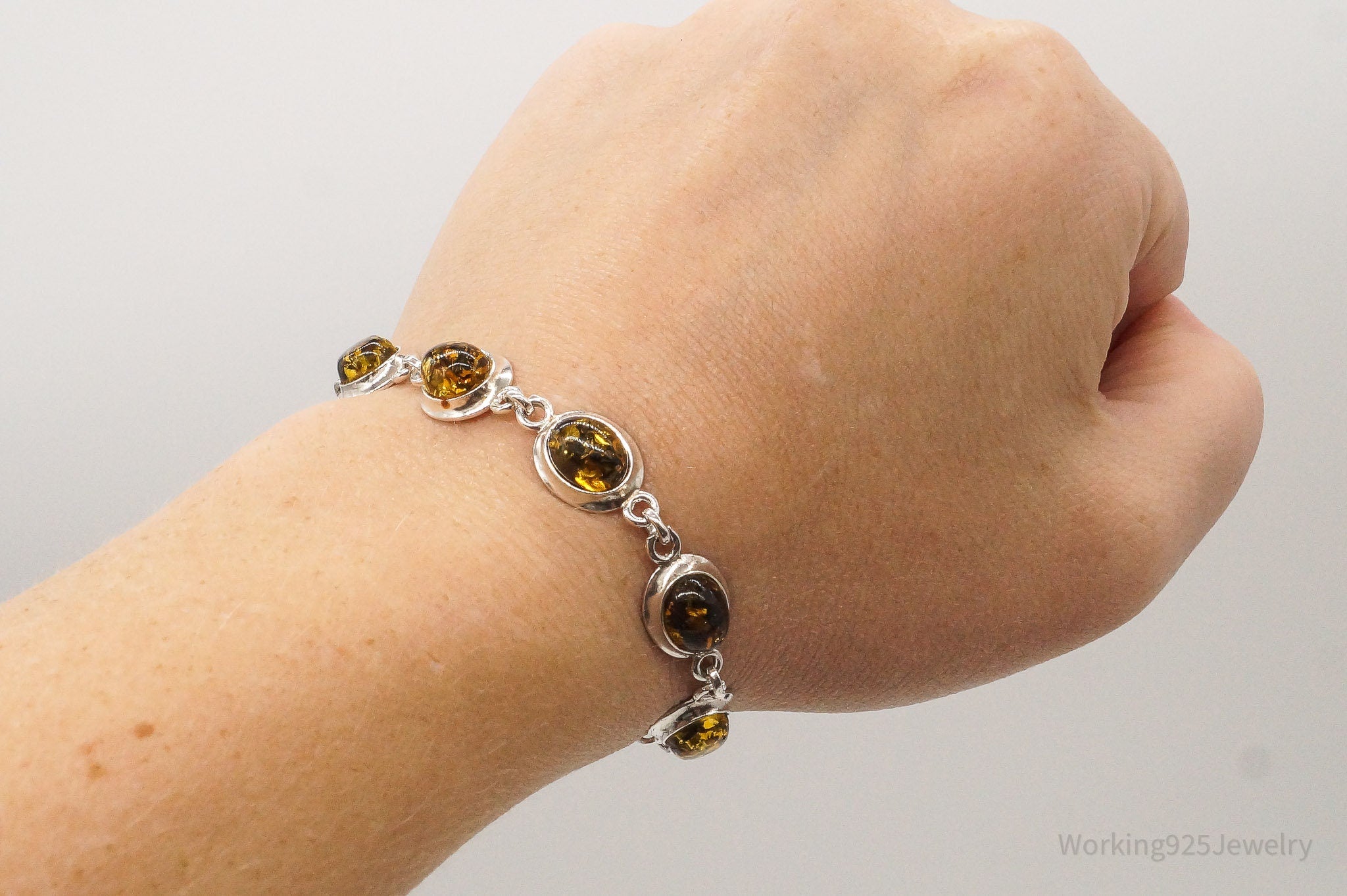 Vintage Amber Sterling Silver Bracelet