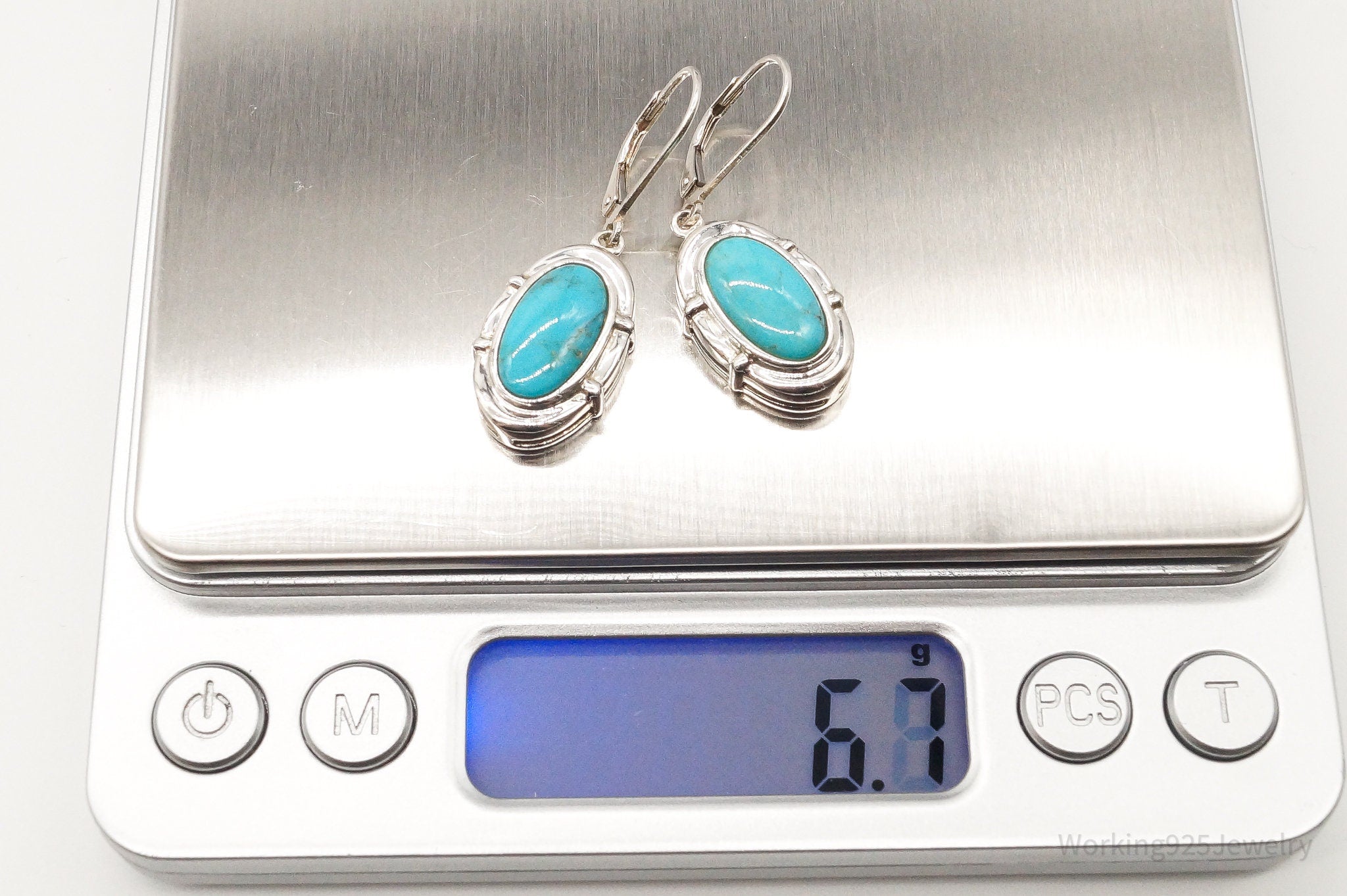 Vintage Designer Whitney Kelly WK Blue Turquoise Sterling Silver Earrings