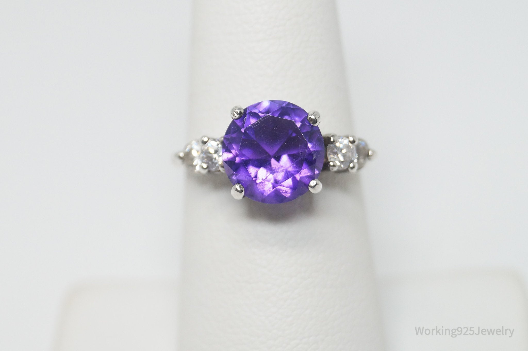 Vintage Amethyst CZ Sterling Silver Ring - Sz 6.5