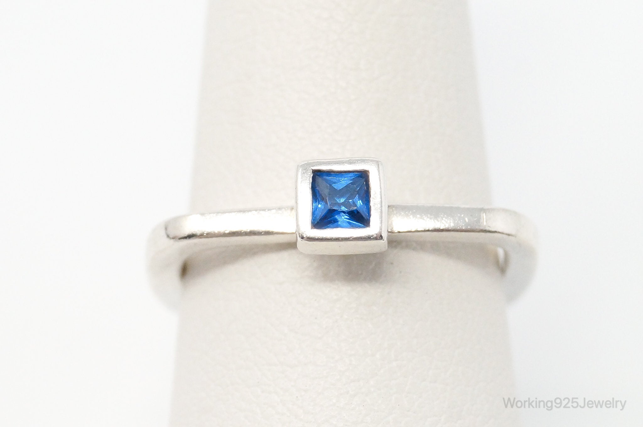 Vintage Blue Cubic Zirconia Sterling Silver Ring - SZ 7.75