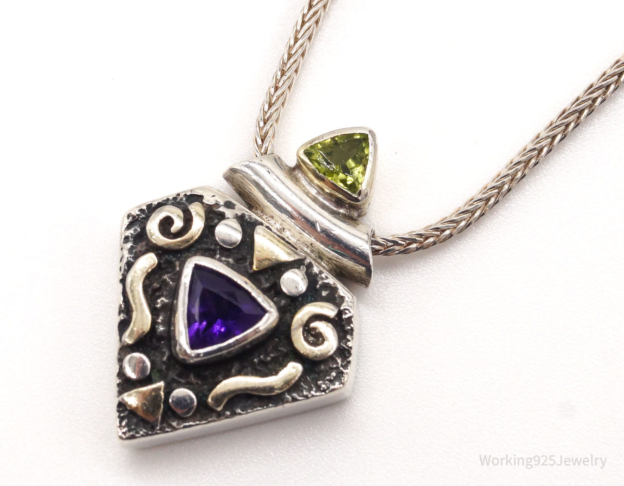 Vintage Amethyst Peridot Sterling Silver Necklace