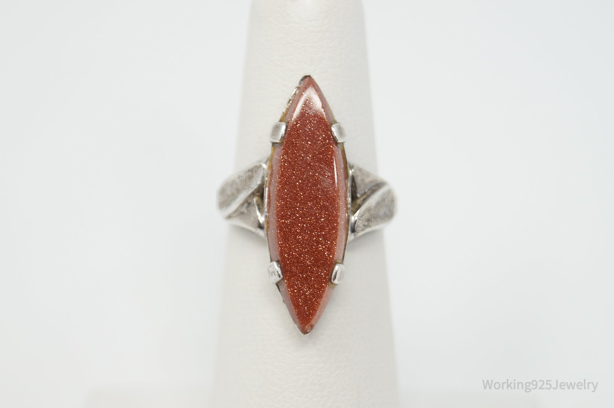 Antique Designer Goldstone Sterling Silver Ring Size 6