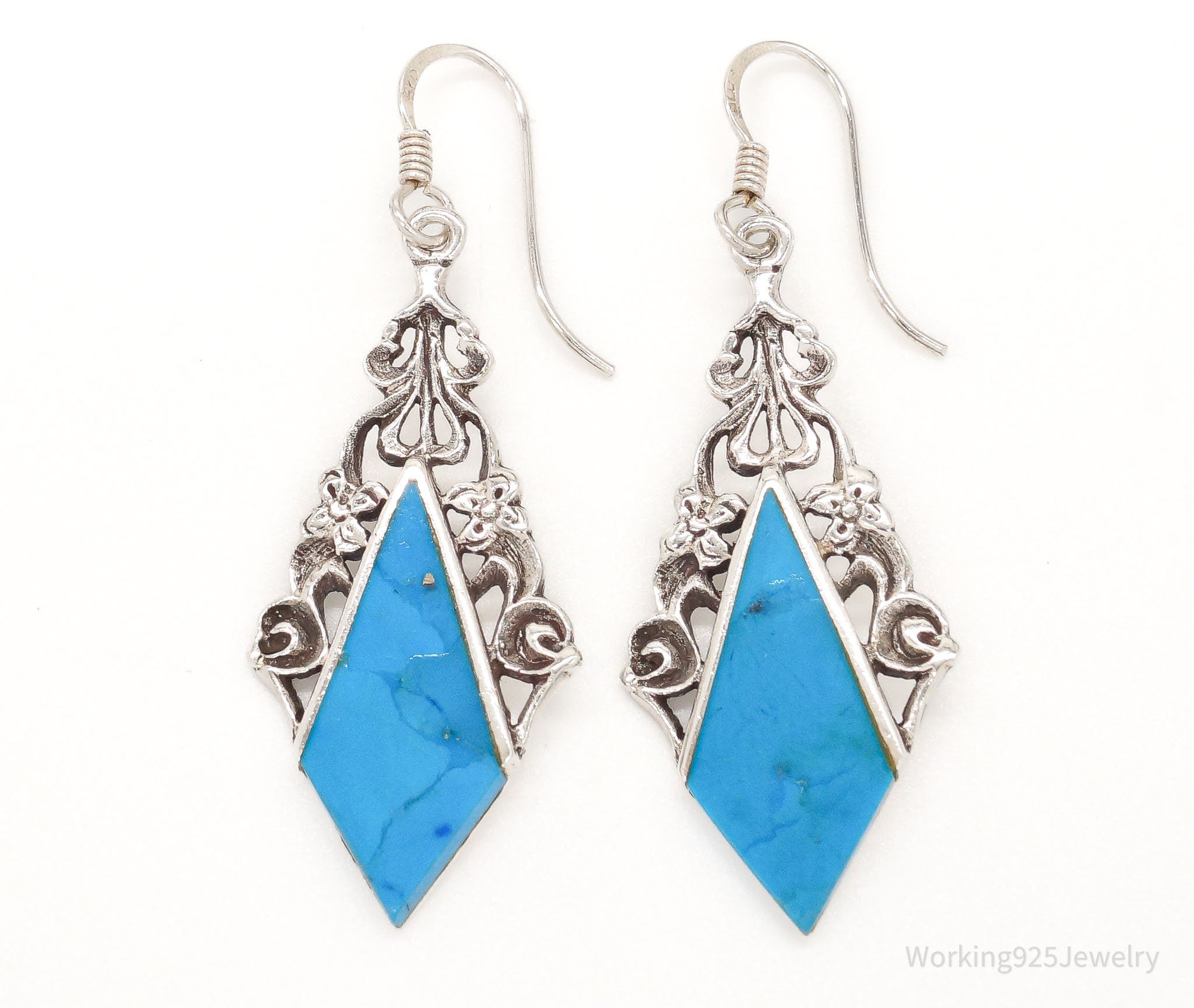 Vintage Blue Turquoise Sterling Silver Earrings